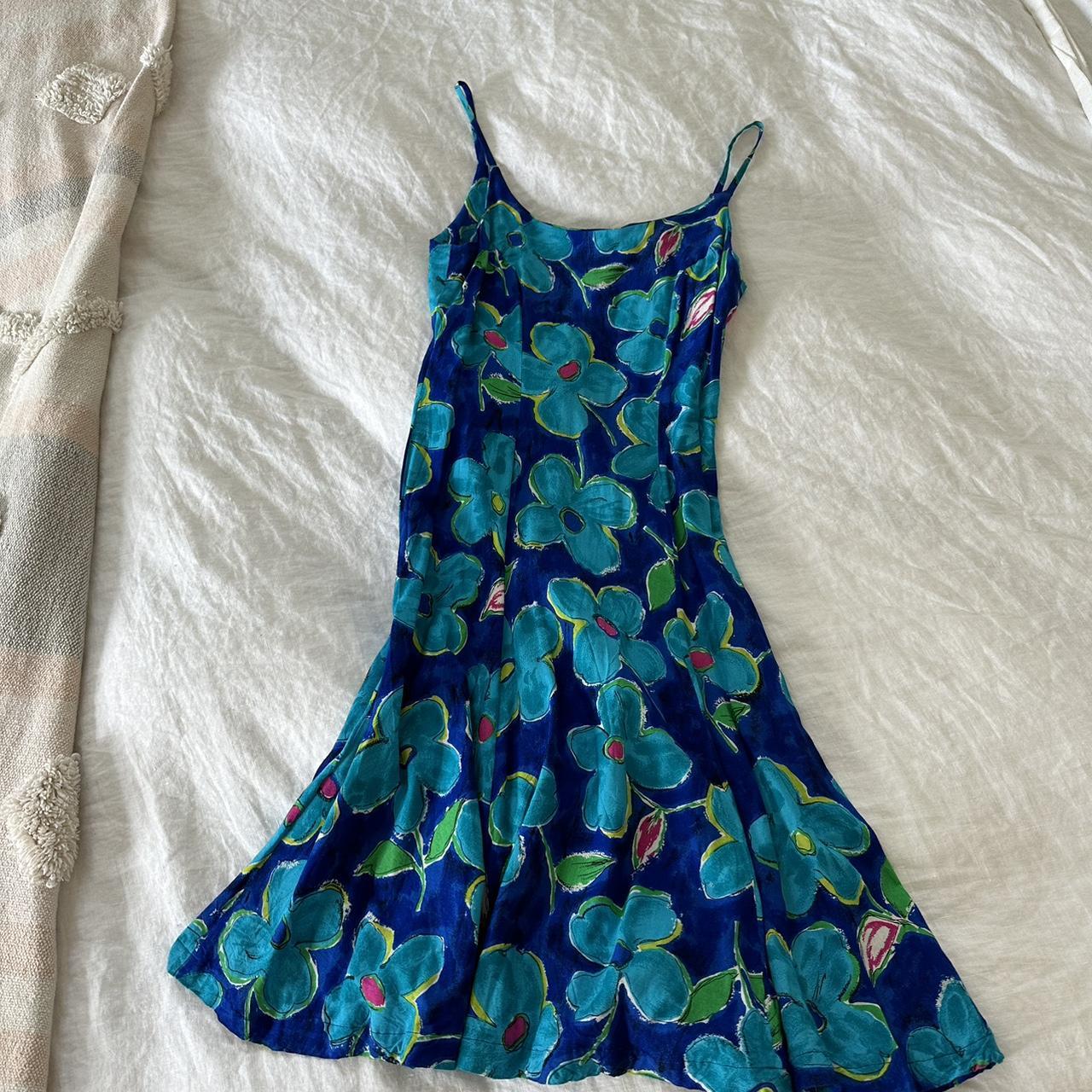 Betsey Johnson Women's Blue and Navy Dress | Depop