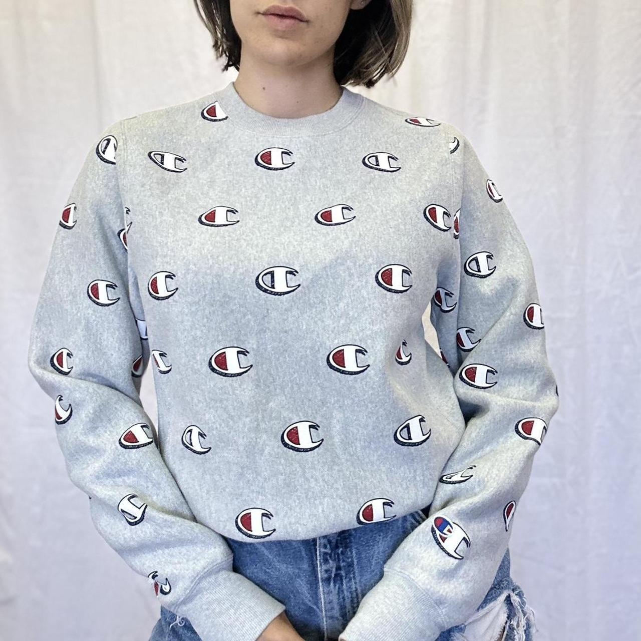 Champion sweater with champion all over it pattern best sale