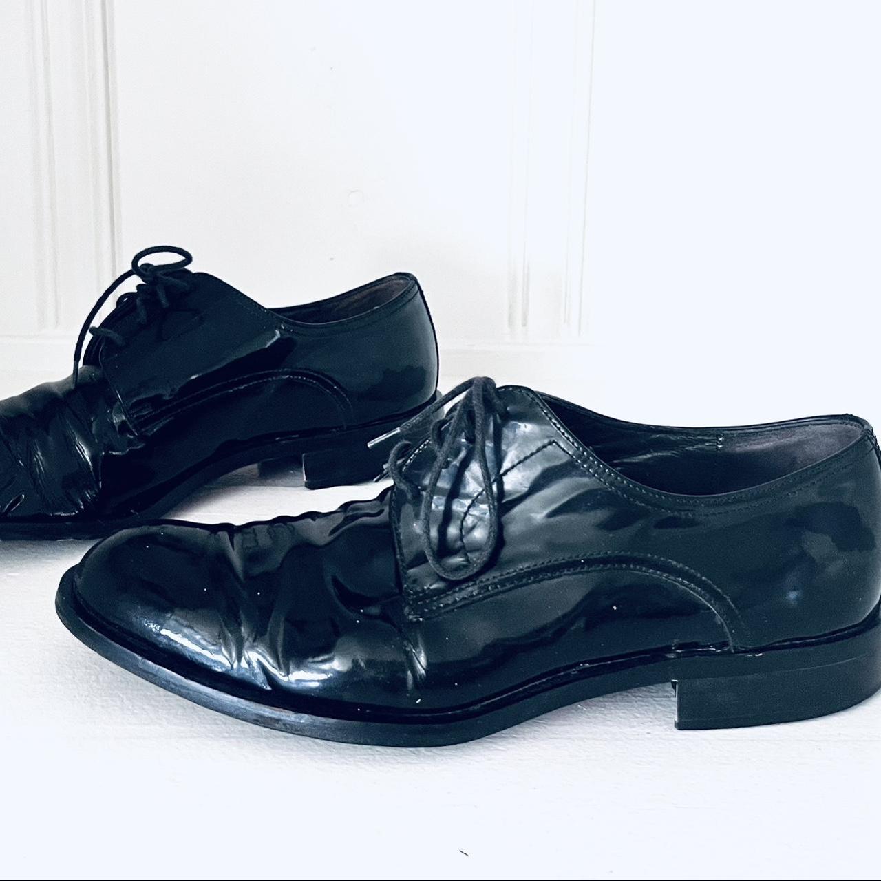 60s Black Patent Leather Derbys Lace Up Shoes made... - Depop