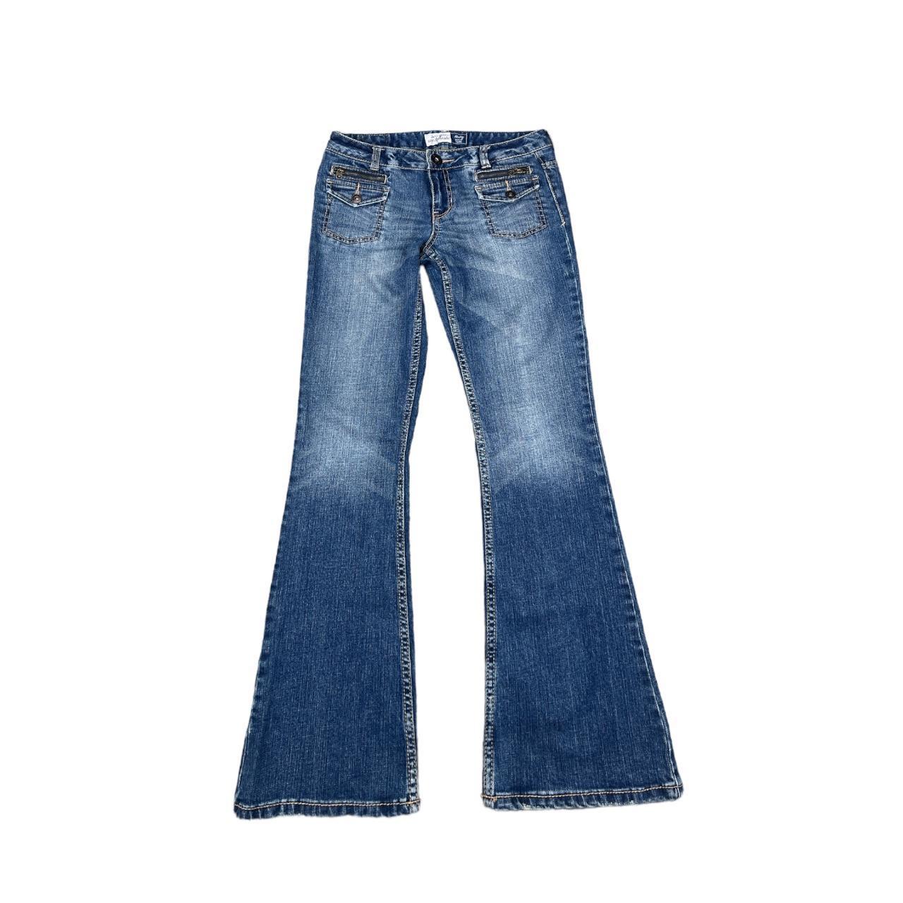 vintage y2k low rise flare jeans embellished zipper - Depop