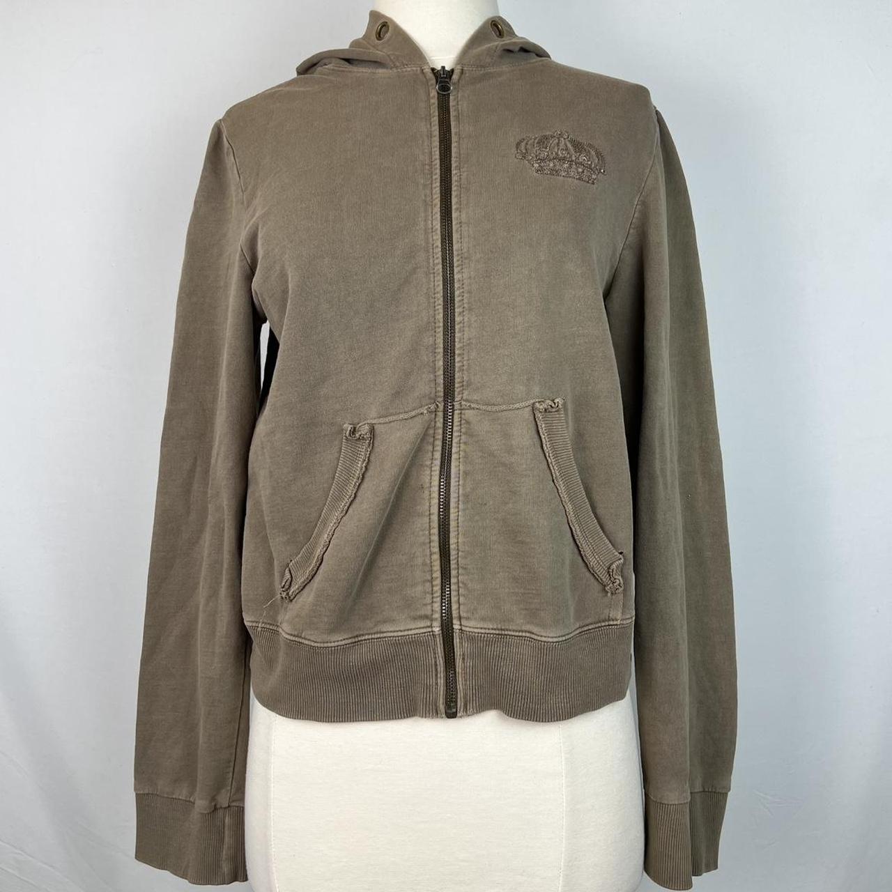 vintage y2k brown/green grunge zip-up hoodie with... - Depop