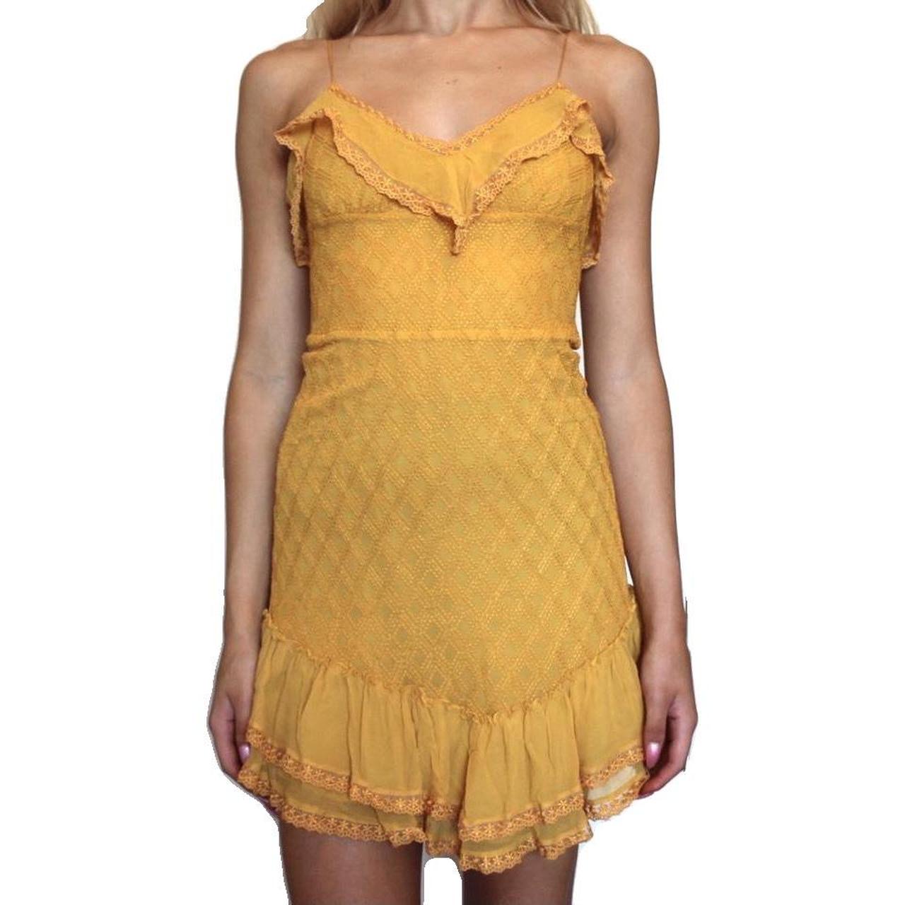 The cutest yellow textured mini dress with a ruffled... - Depop