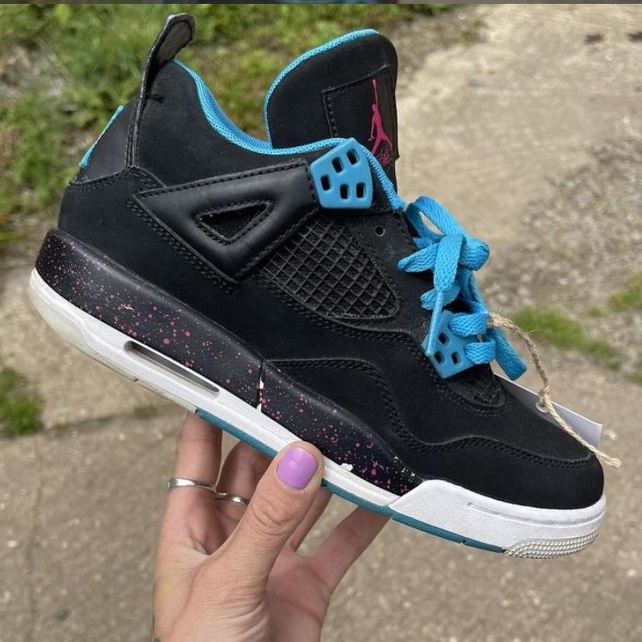 Jordan 4 Black Vivid Pink Dynamic Blue These have... - Depop