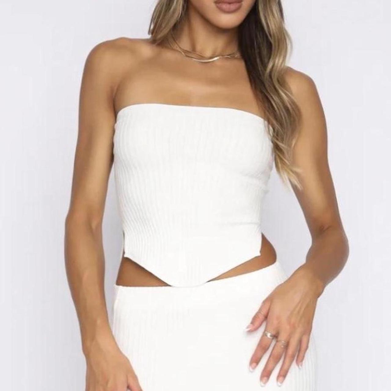 white fox “fair and square” knitted bustier tube top