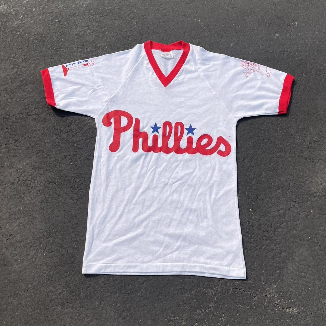 Philadelphia Phillies Jersey Mens Large Red Sewn MLB Baseball Vintage 80s