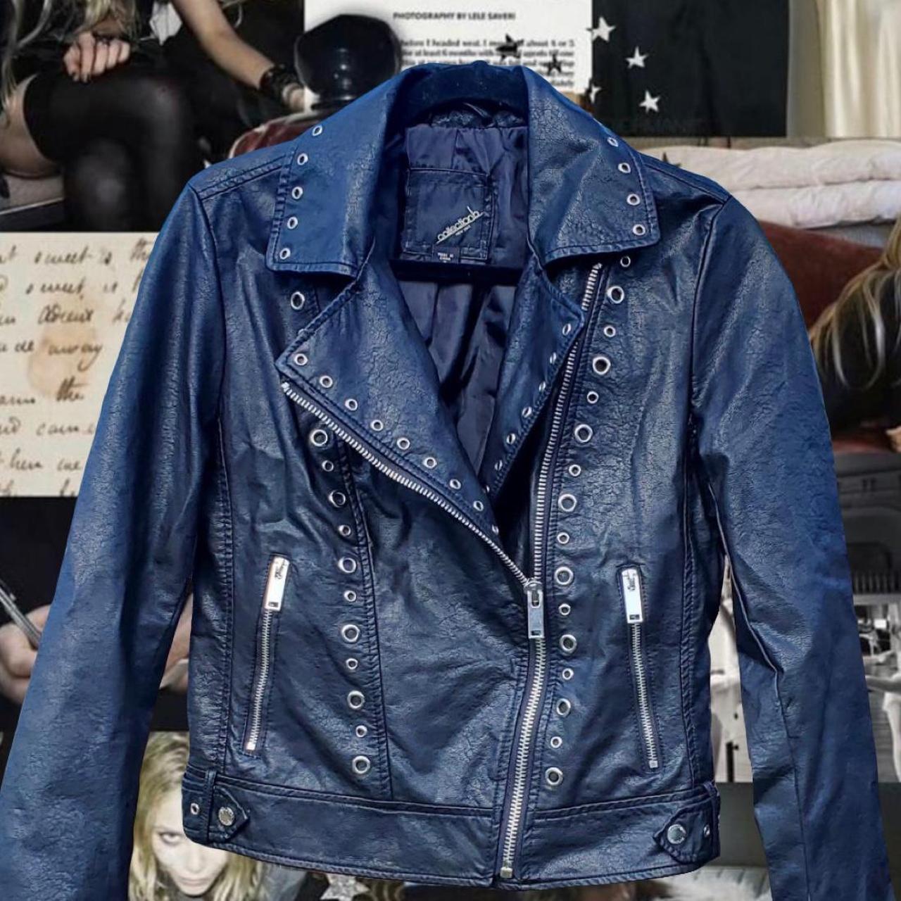 🎱 Black Vegan Leather Grommet Biker Jacket 🎱 Size... Depop