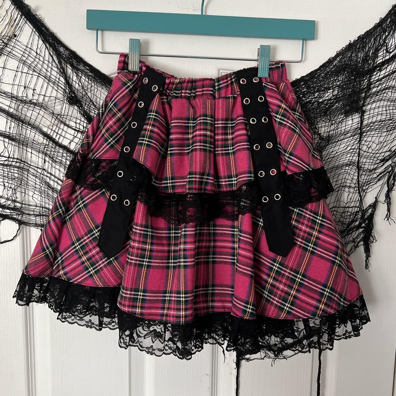 ACDC RAG x Gloomy Bear skirt size xs pink plaid... - Depop