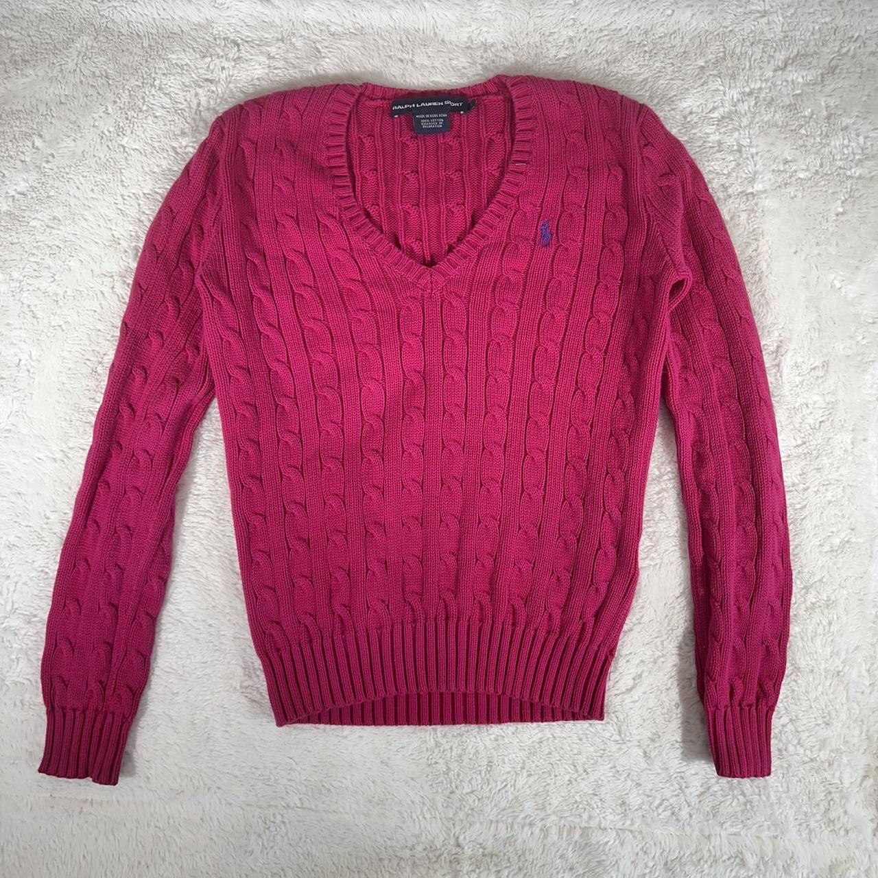 Vintage 90s Ralph Lauren hot pink cable knit sweater... - Depop