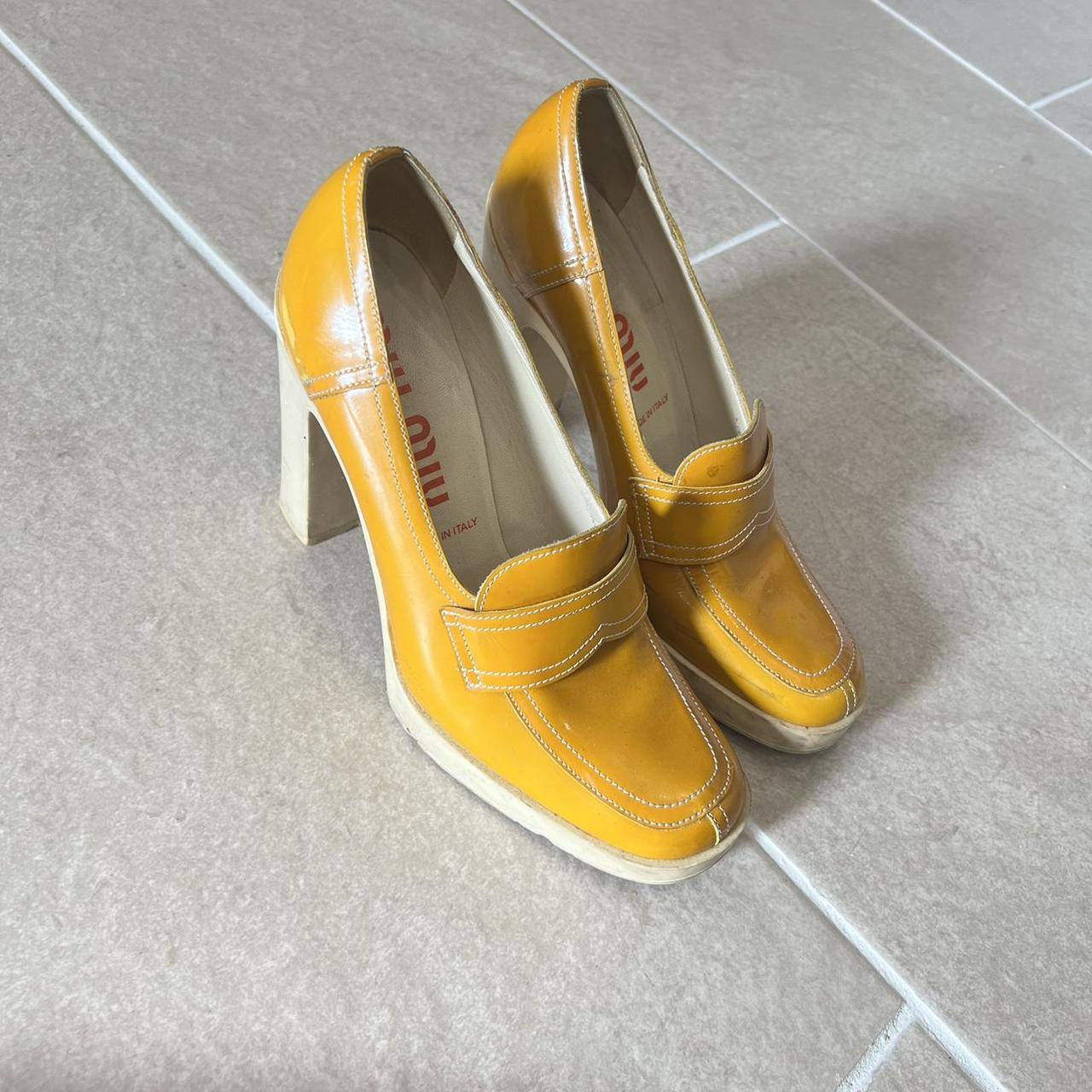 Miu Miu mustard yellow chunky heels . Coquette/... Depop