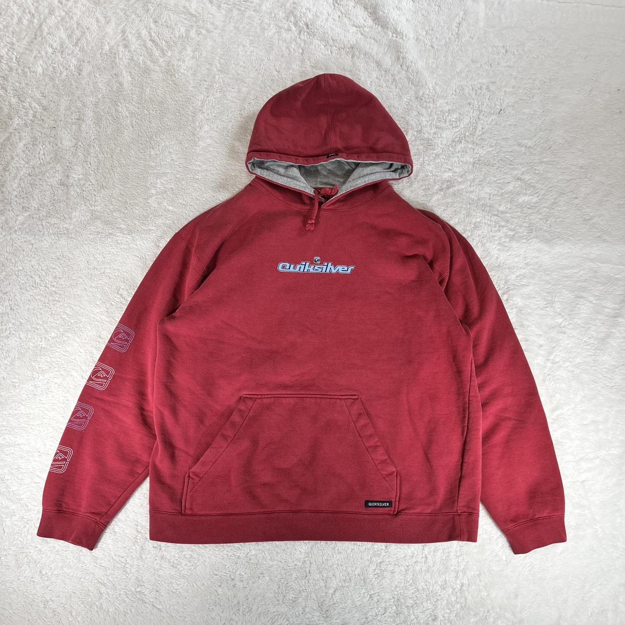 Vintage 90s Quiksilver LOGO red skater boy hoodie.... - Depop