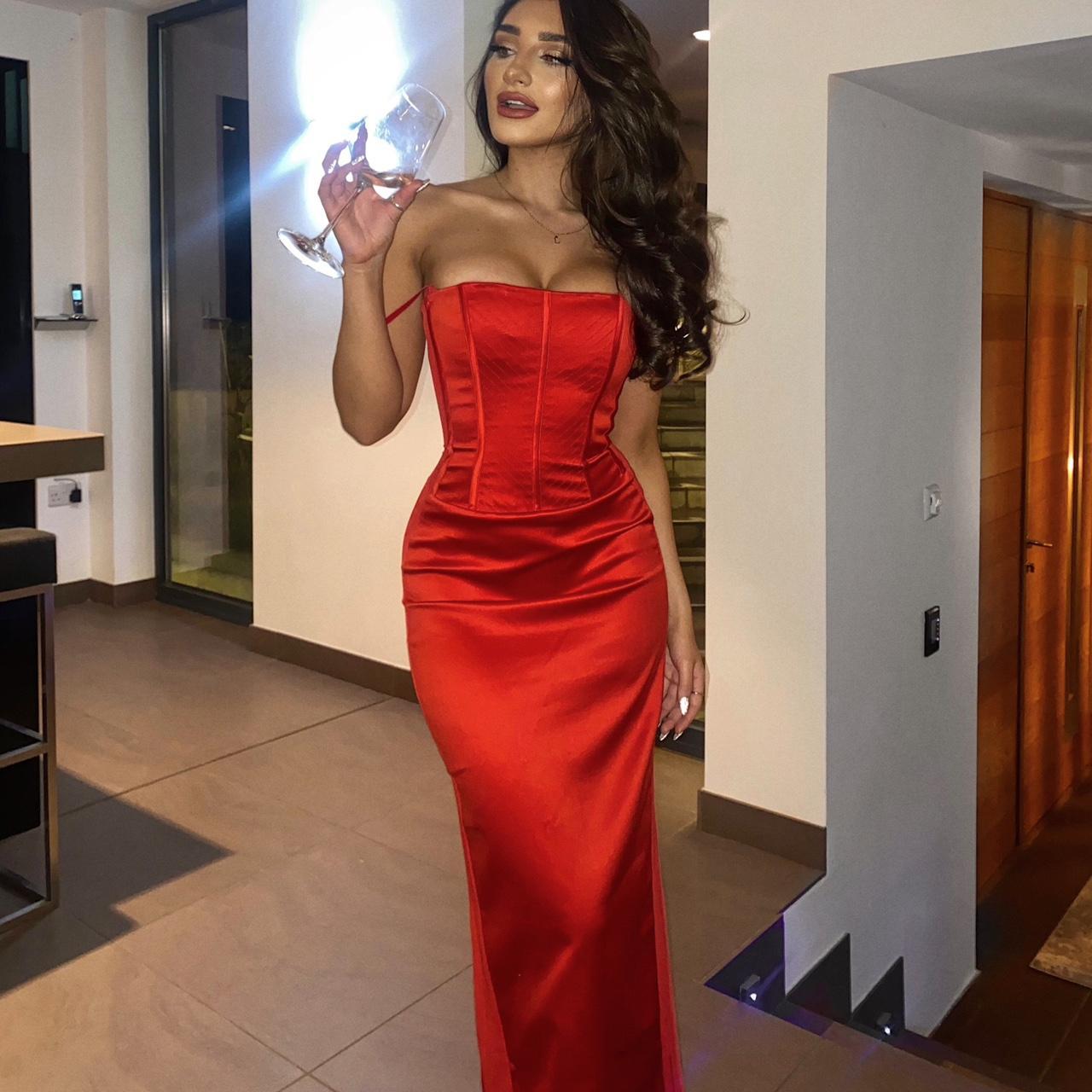 House of CB red satin maxi gown - shani corset... - Depop