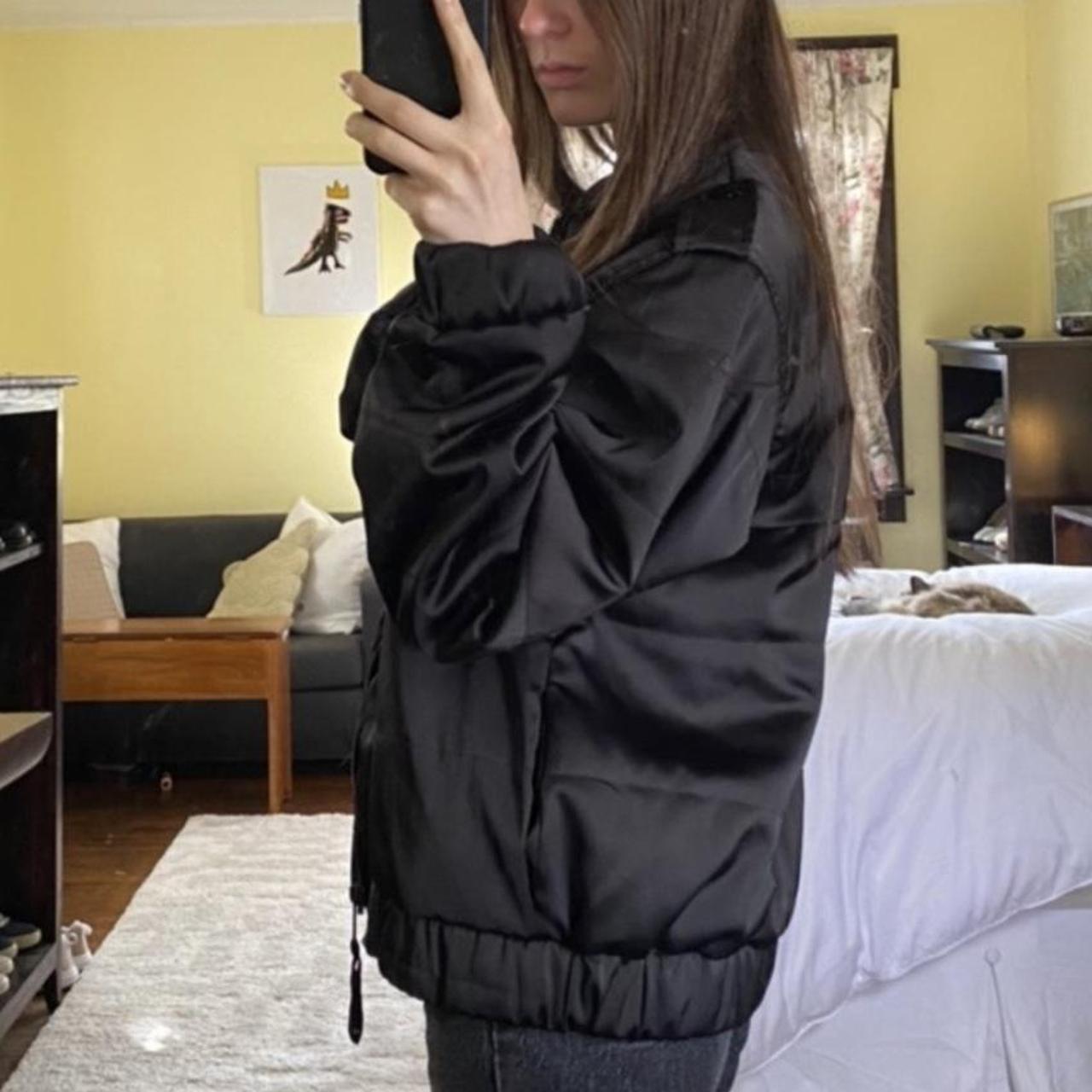 Black satin bomber jacket - size 2, suitable for xs... - Depop