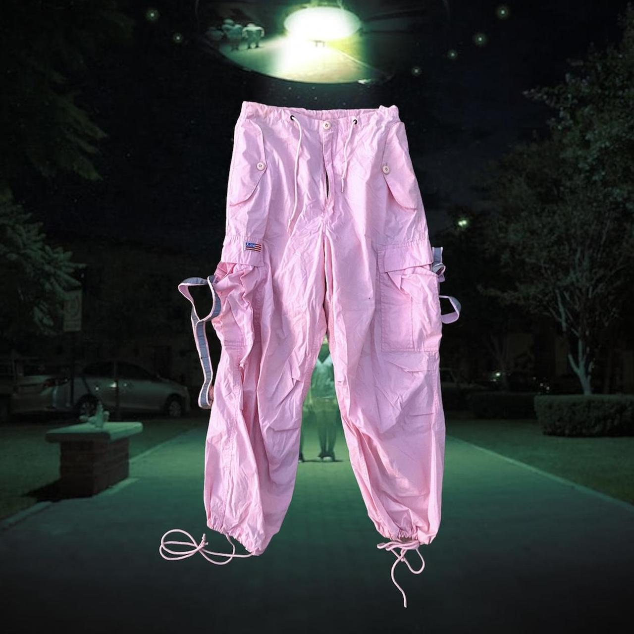 Pink UFO cargo baggy raver pants Labeled XS but... - Depop