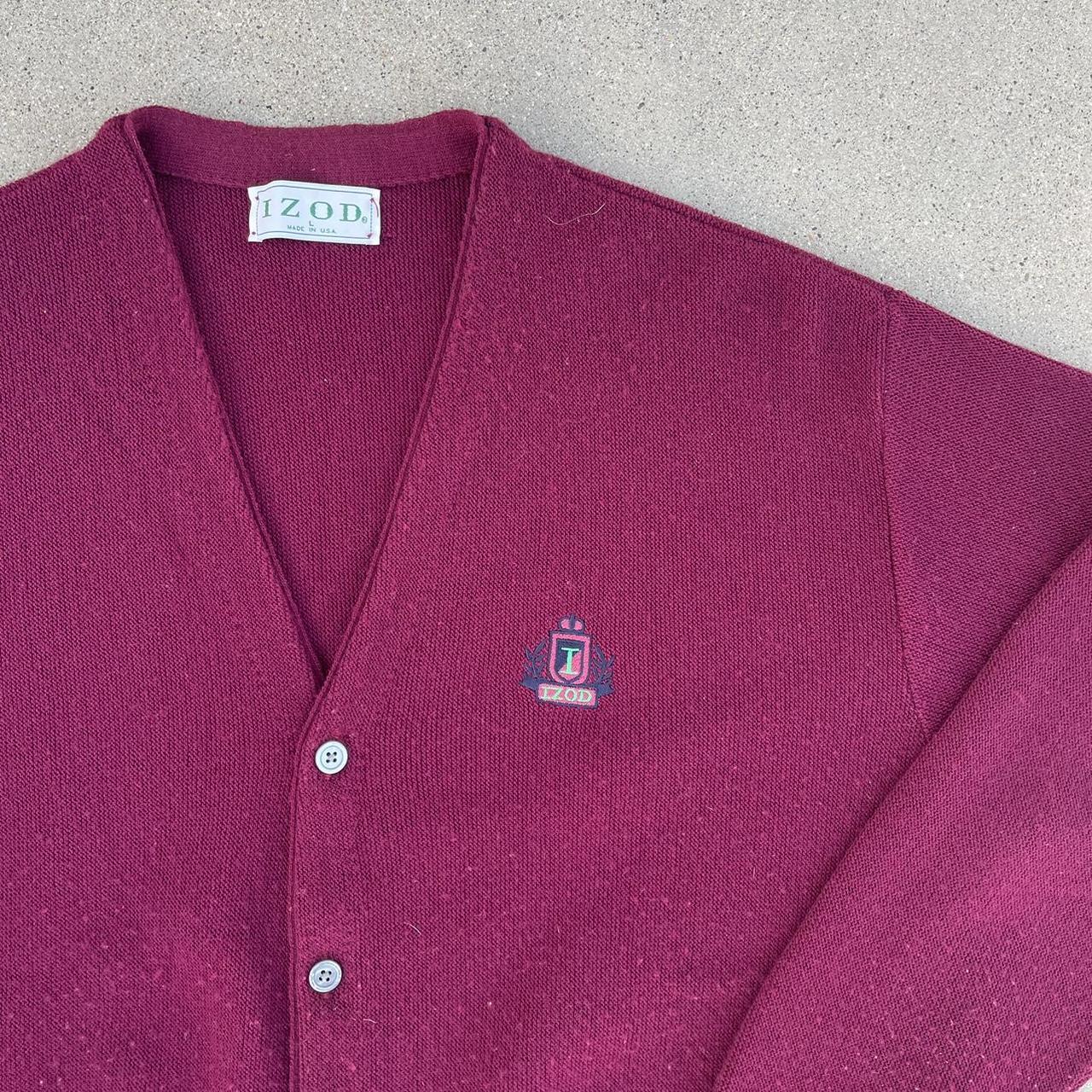 Izod Men's Burgundy Cardigan Depop