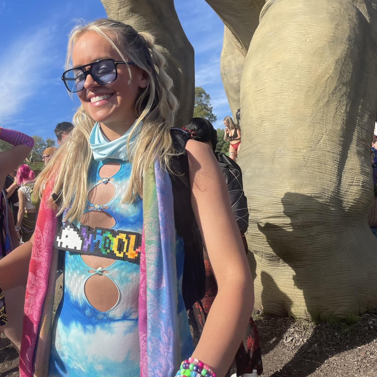 Poster Girl Women's Blue and White Playsuitromper Depop