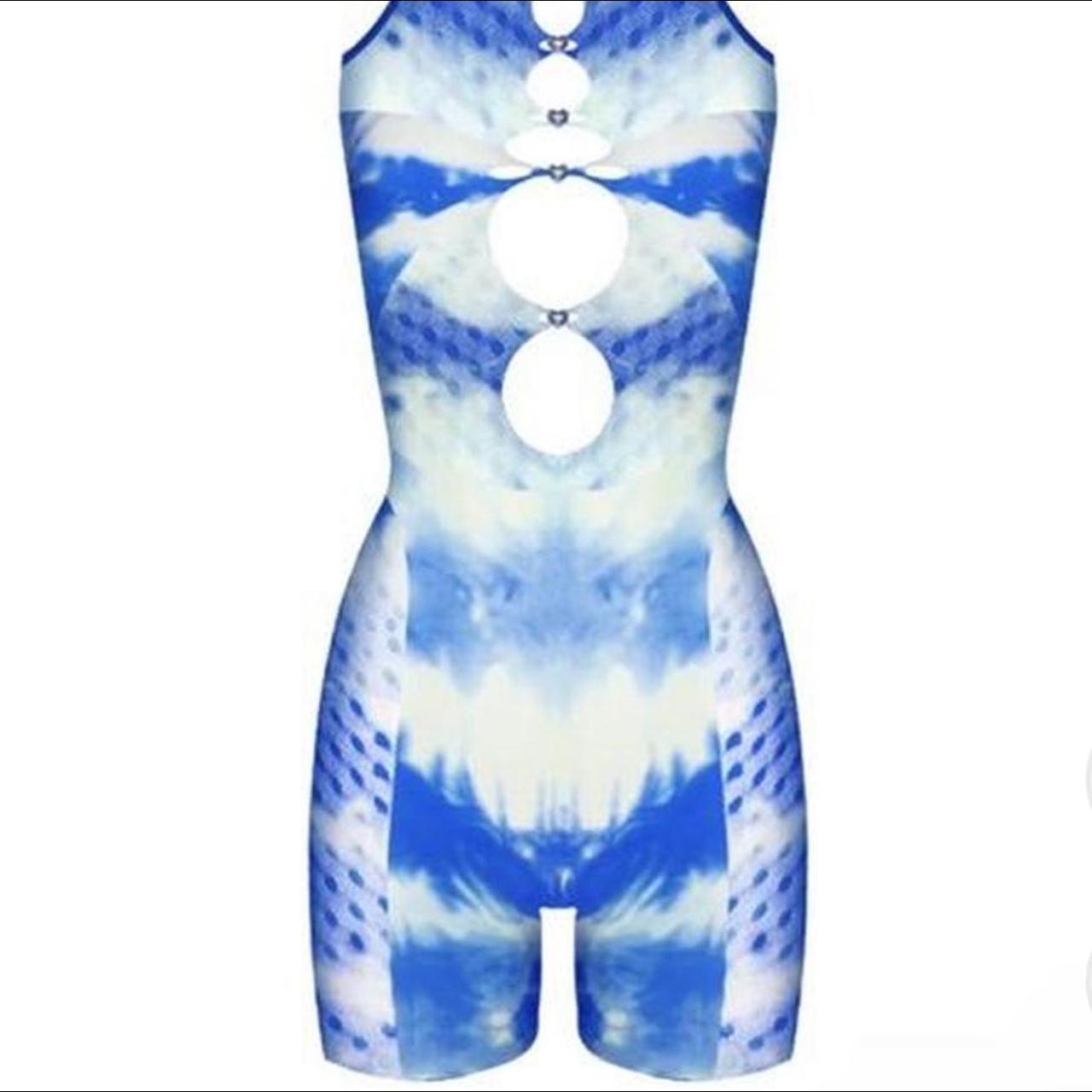 Poster Girl Women's Blue and White Playsuitromper Depop