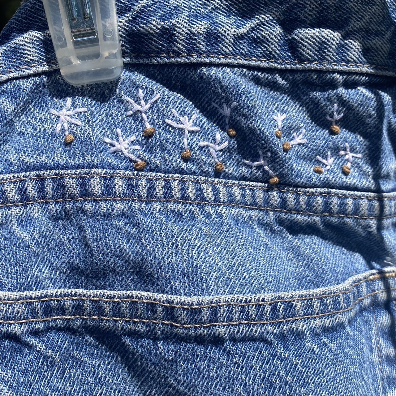 hand embroidered dandelions on shorts, little wear... - Depop