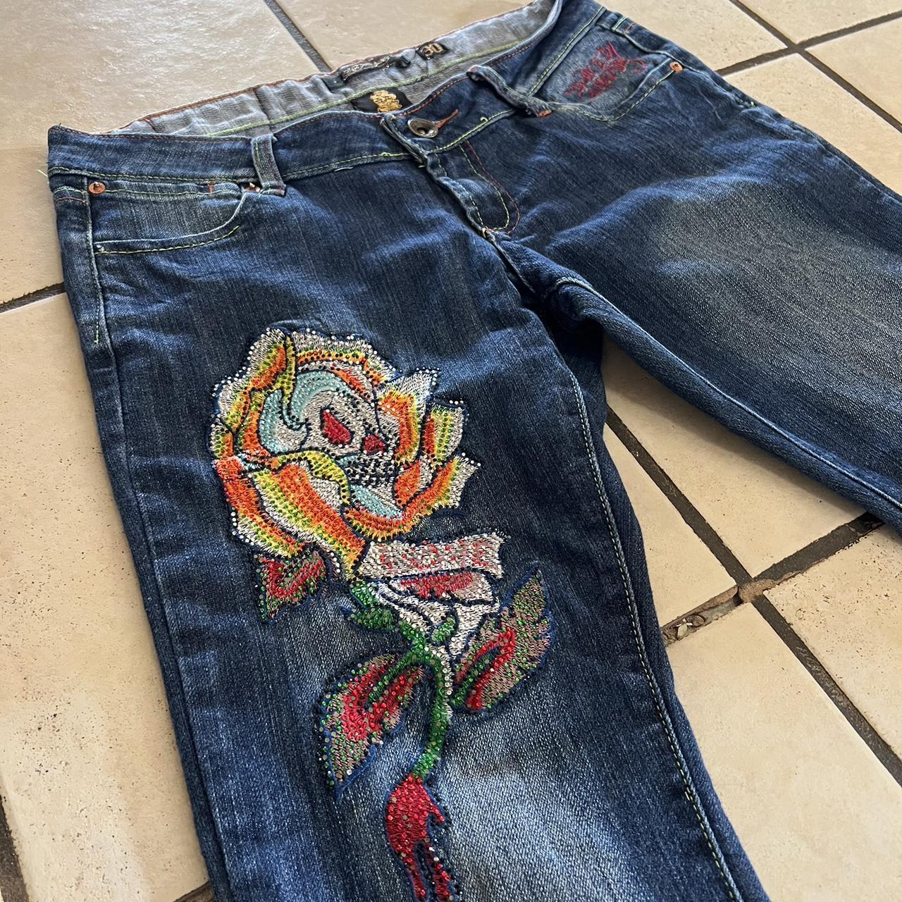 Ed Hardy Women's Blue Jeans | Depop