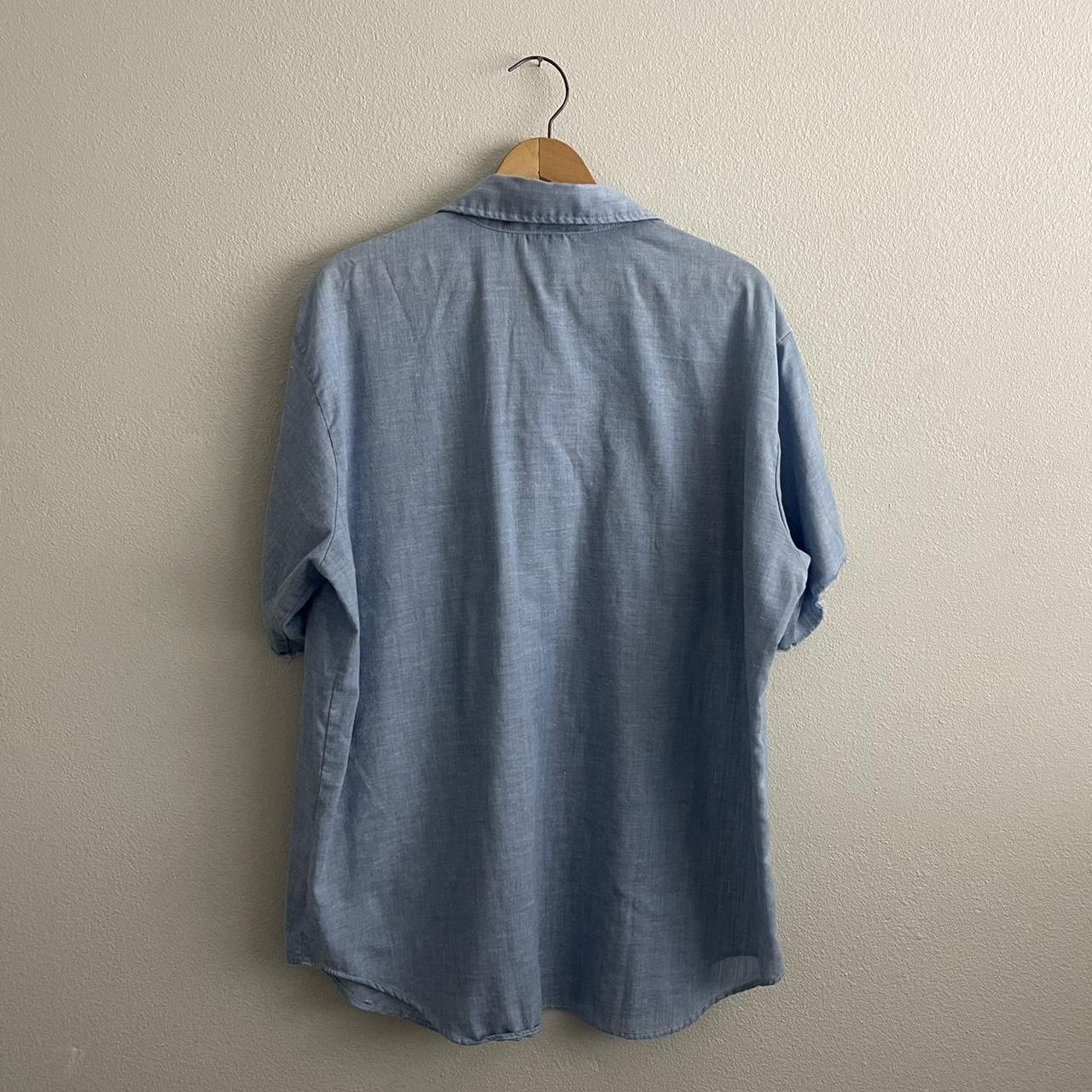 1970s 1980s 'Our Best' cut sleeve blue chambray work... - Depop