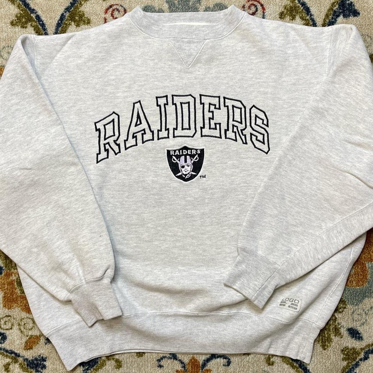Vintage Logo 7 Oakland Raiders Grey Embroidered... - Depop