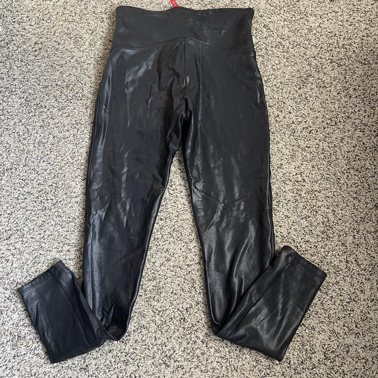 NWT Spanx black faux leather leggings. Size large - Depop