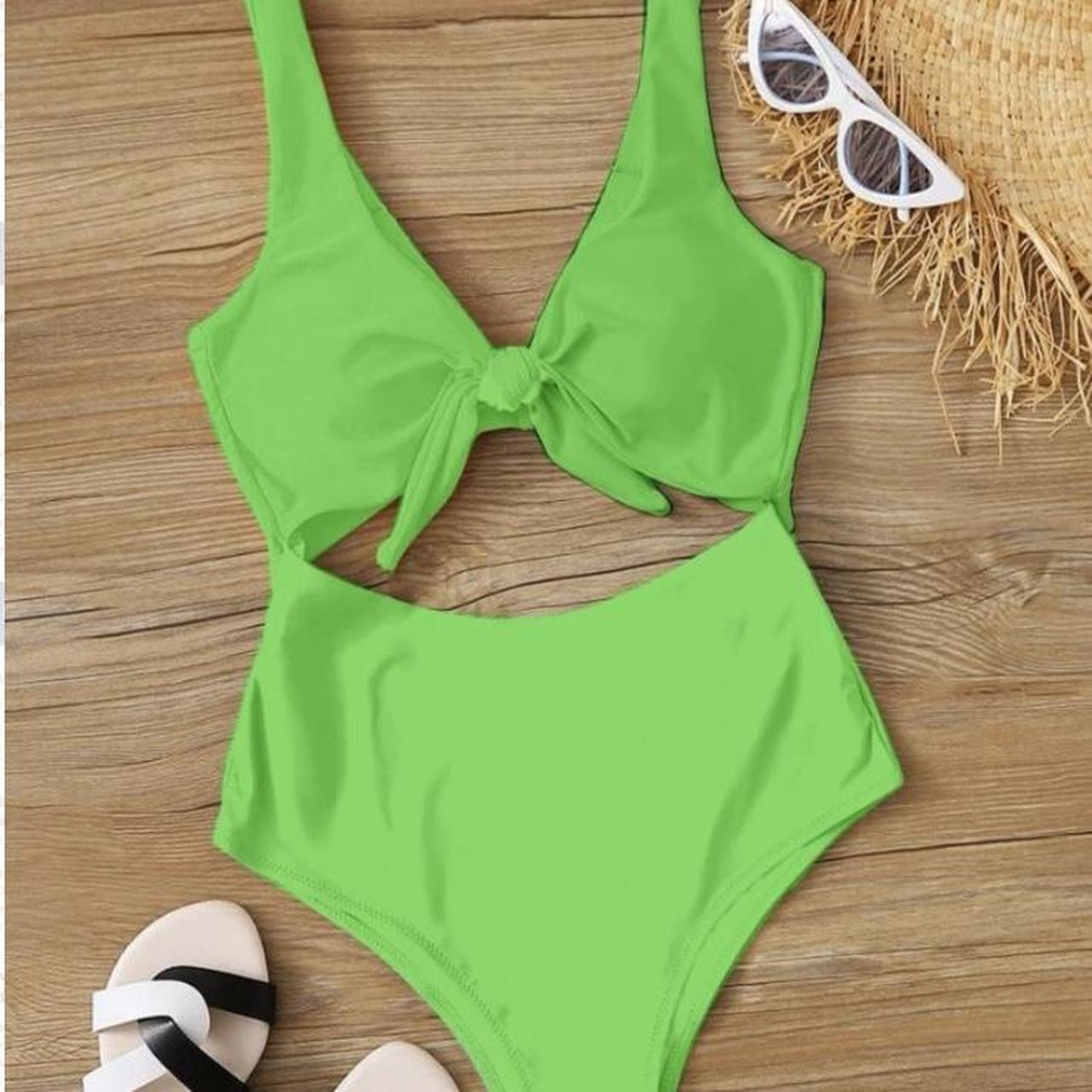 Bright green swimming costume from shein. Adjustable... Depop
