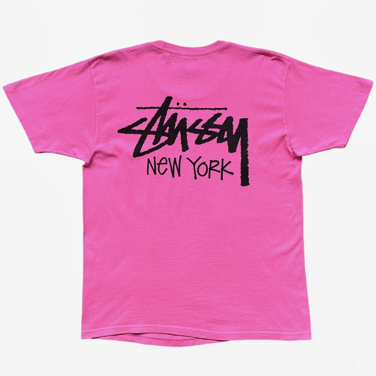 Vintage Stussy New York T-Shirt in size medium. Pink... - Depop