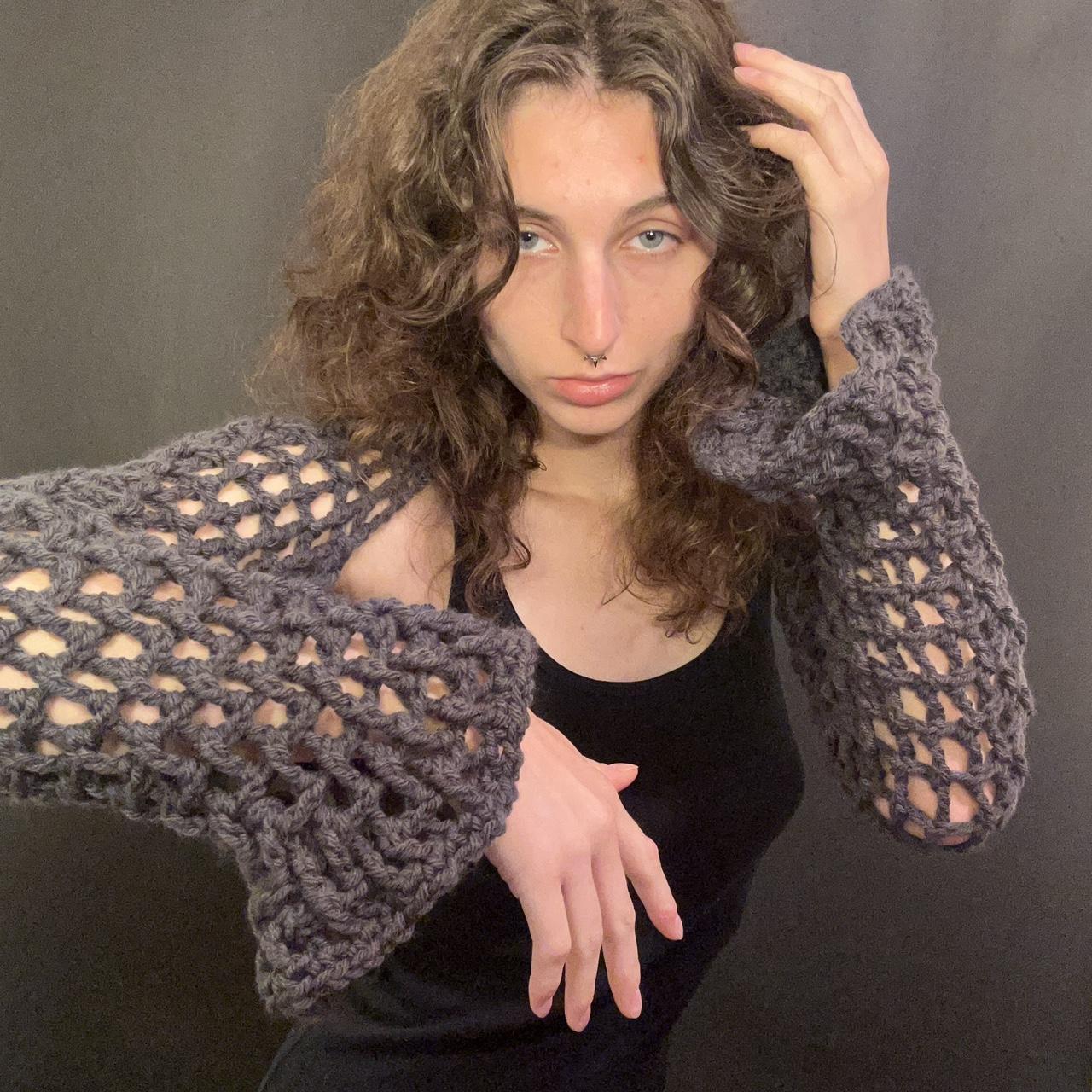 dark charcoal gray crochet bolero shrug with