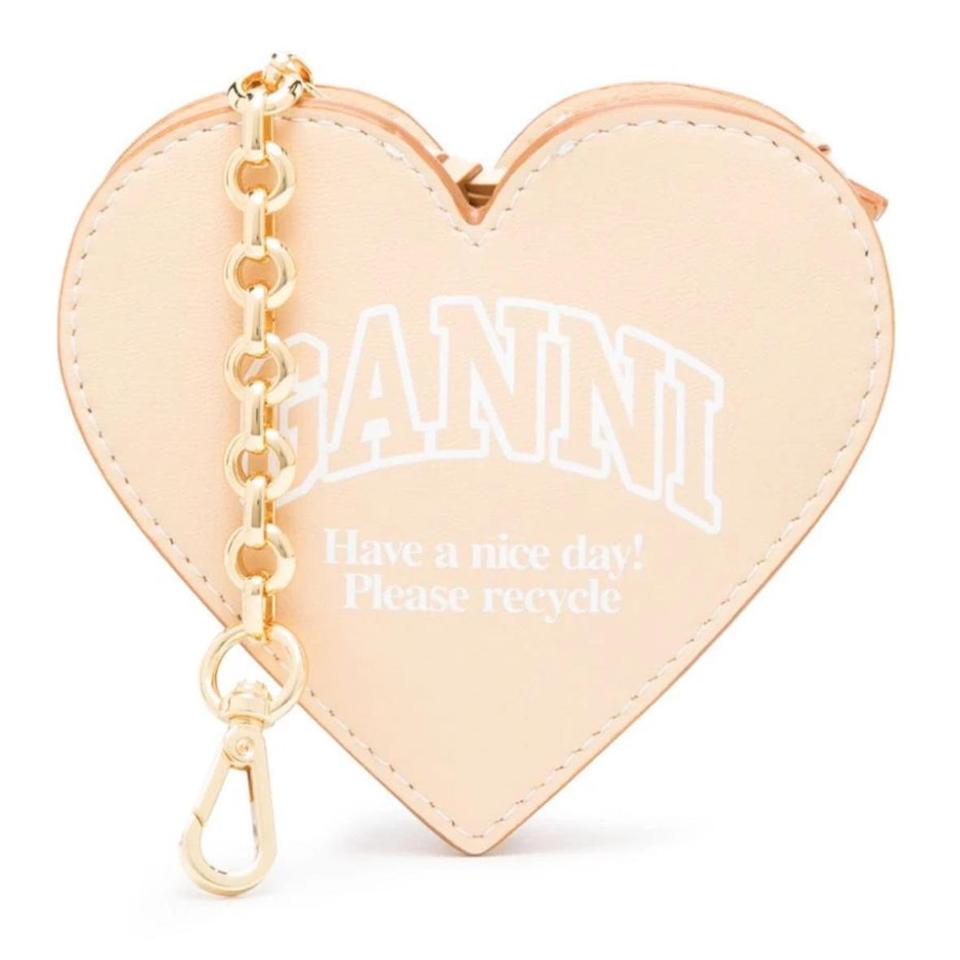 Ganni cream heart shaped logo keychain coin purse... - Depop