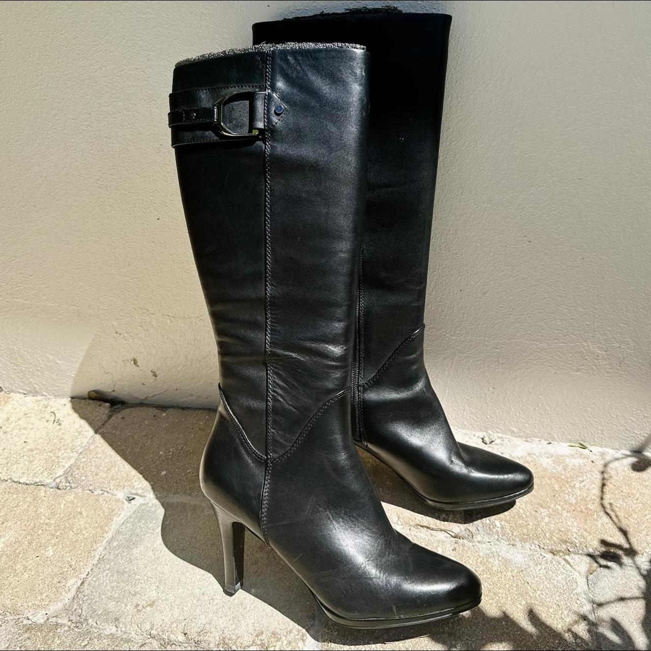 Buckle Women's Black and Silver Boots | Depop