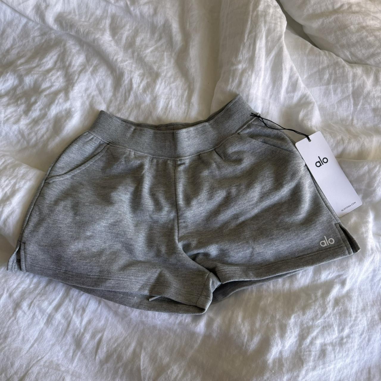 Alo Yoga heather grey Low Key Sweat Shorts in size | Depop