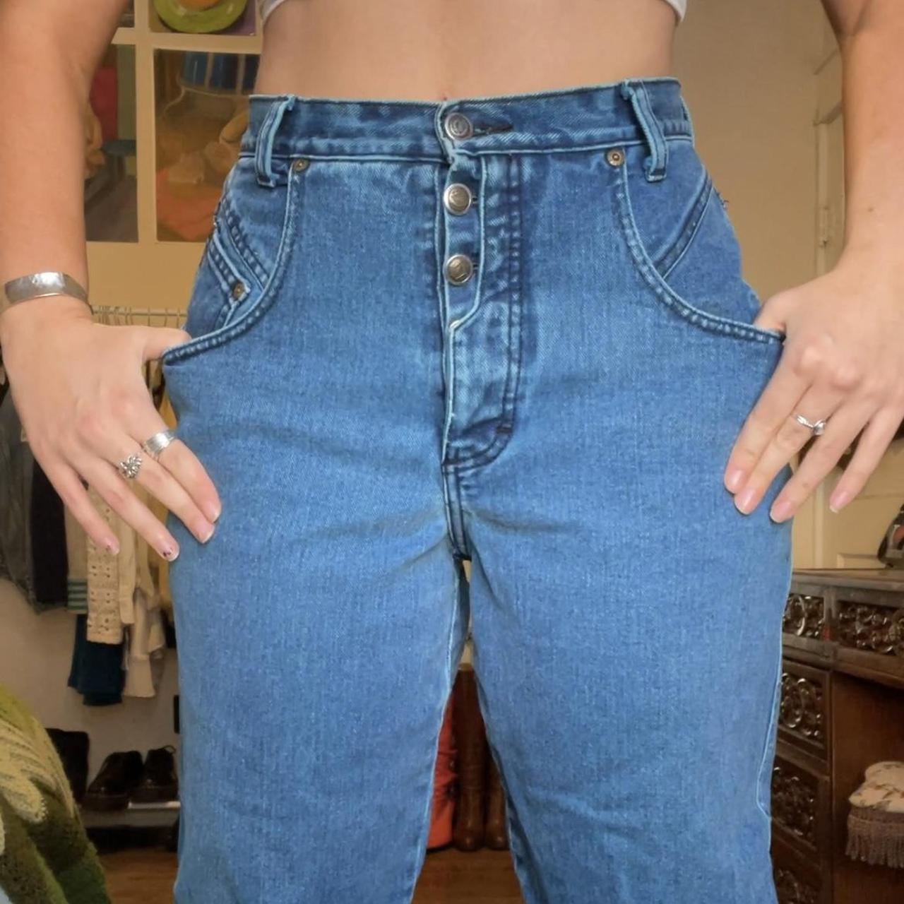 🦋1980s vintage Zena bright blue jeans with exposed... - Depop