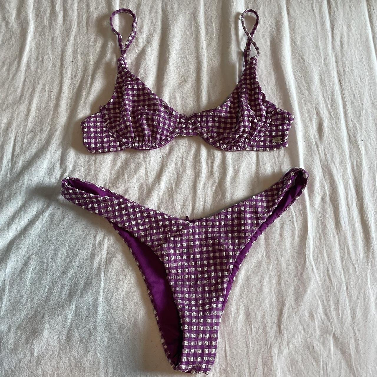 Pull&Bear Women's Purple and White Bikinisandtankinisets Depop