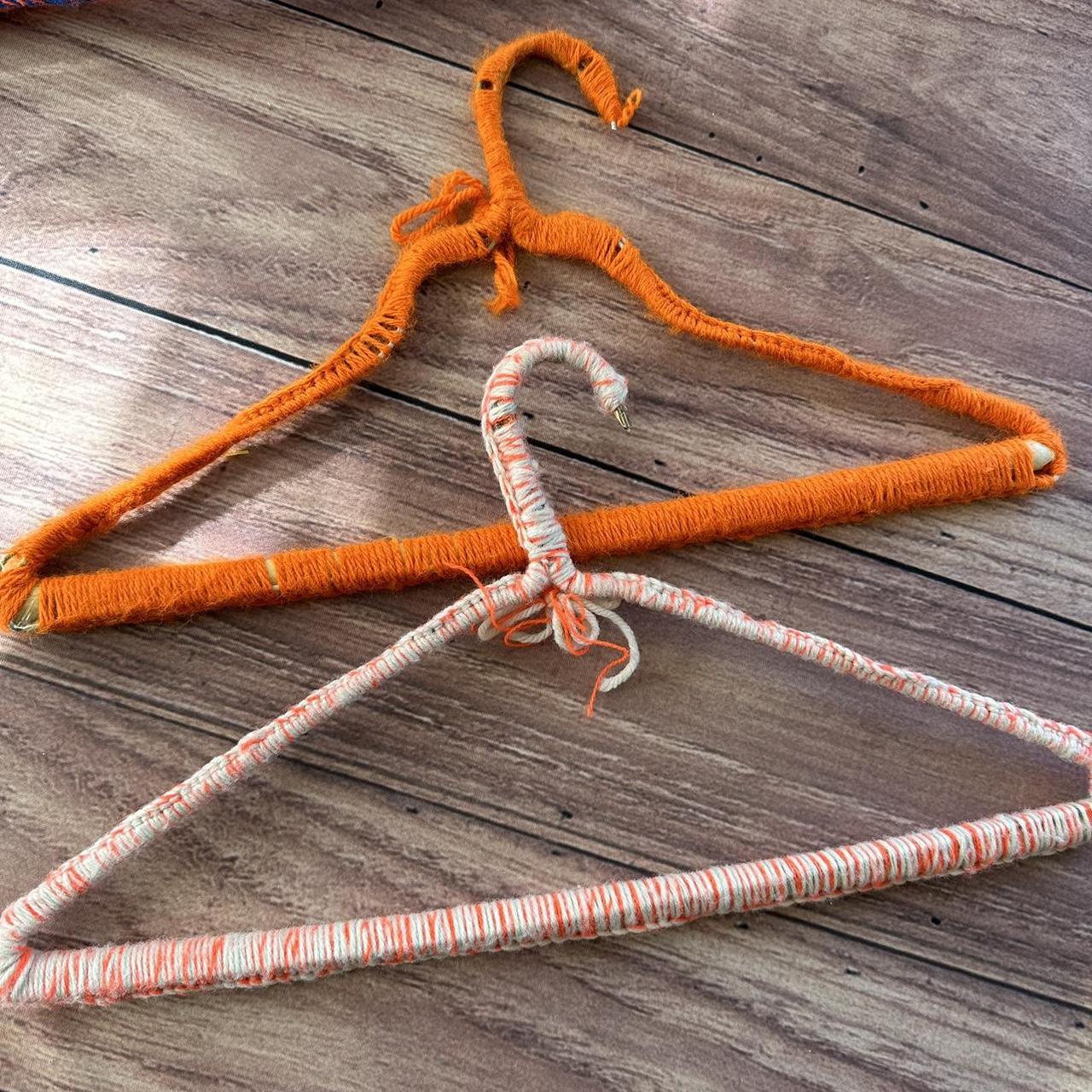 Set of 3 Vintage Orange Crochet Covered Wood Hangers