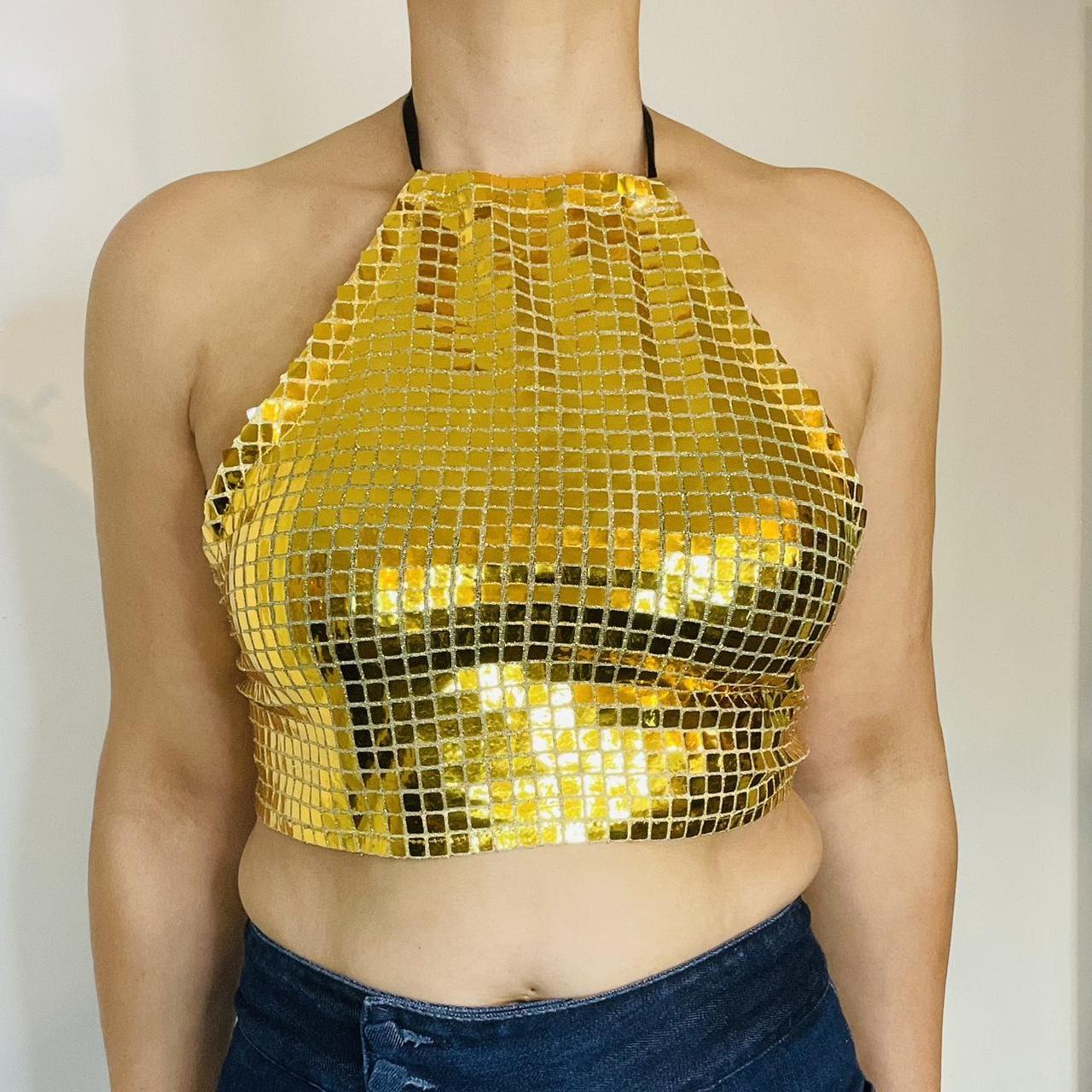 Ai Metallic Gold Halloween Crop Top Halter Neck... Depop