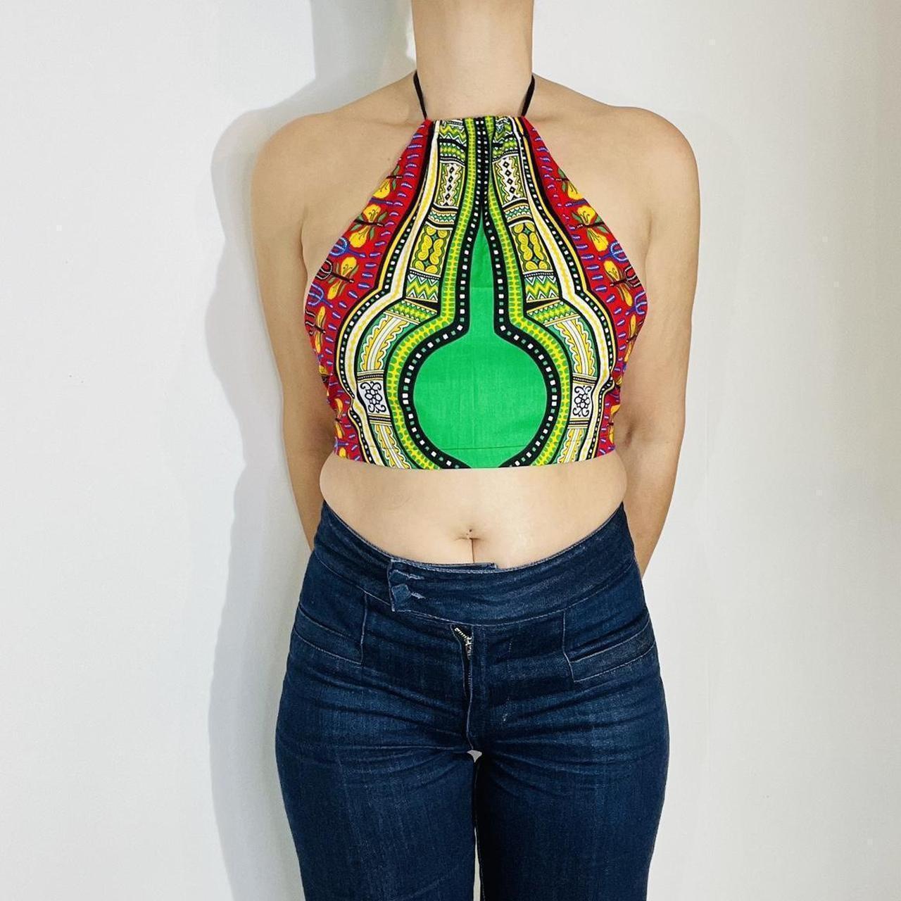 Bright African Dashiki Crop Top Halter Neck Top Depop