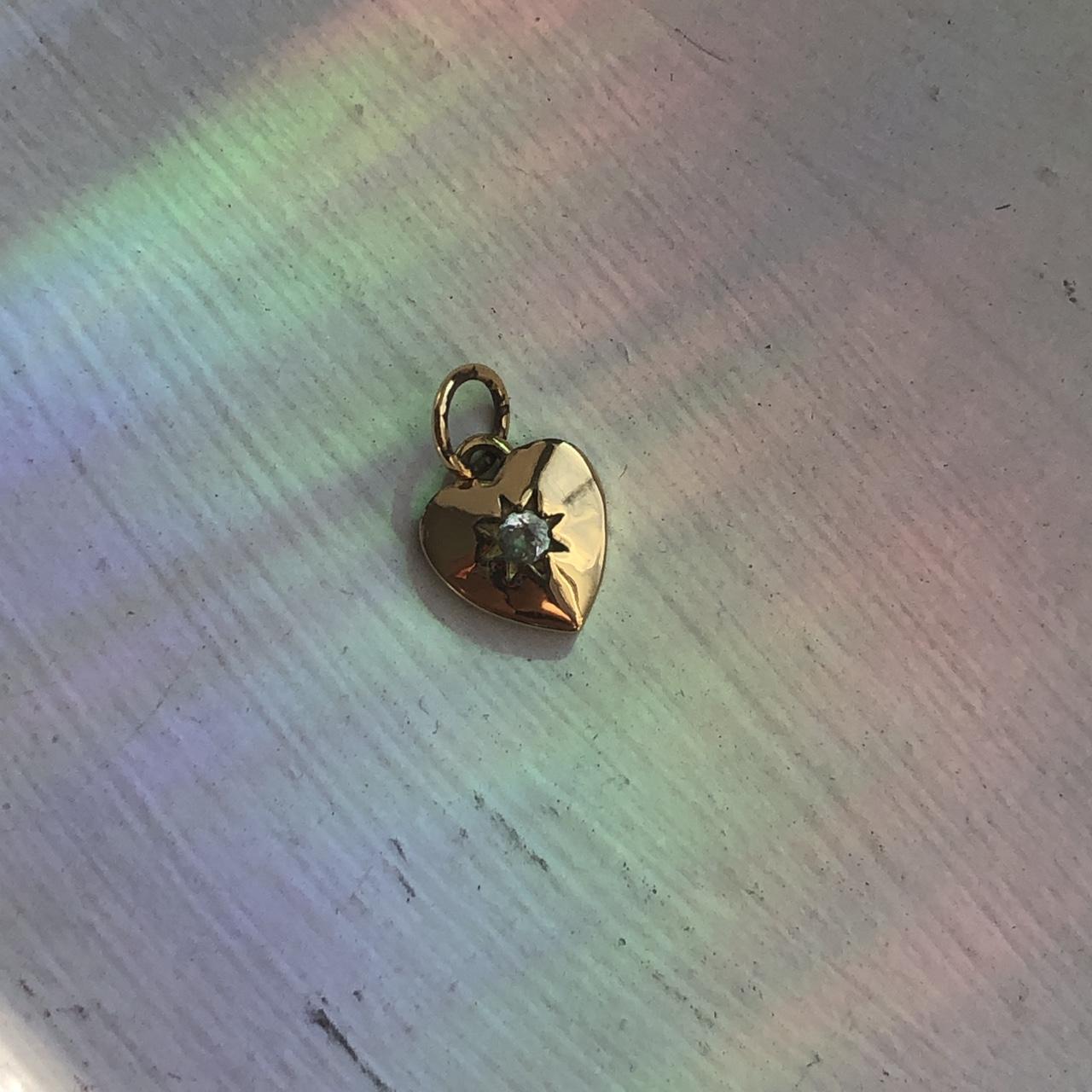 gold filled little gold heart with rhinestone in the... - Depop