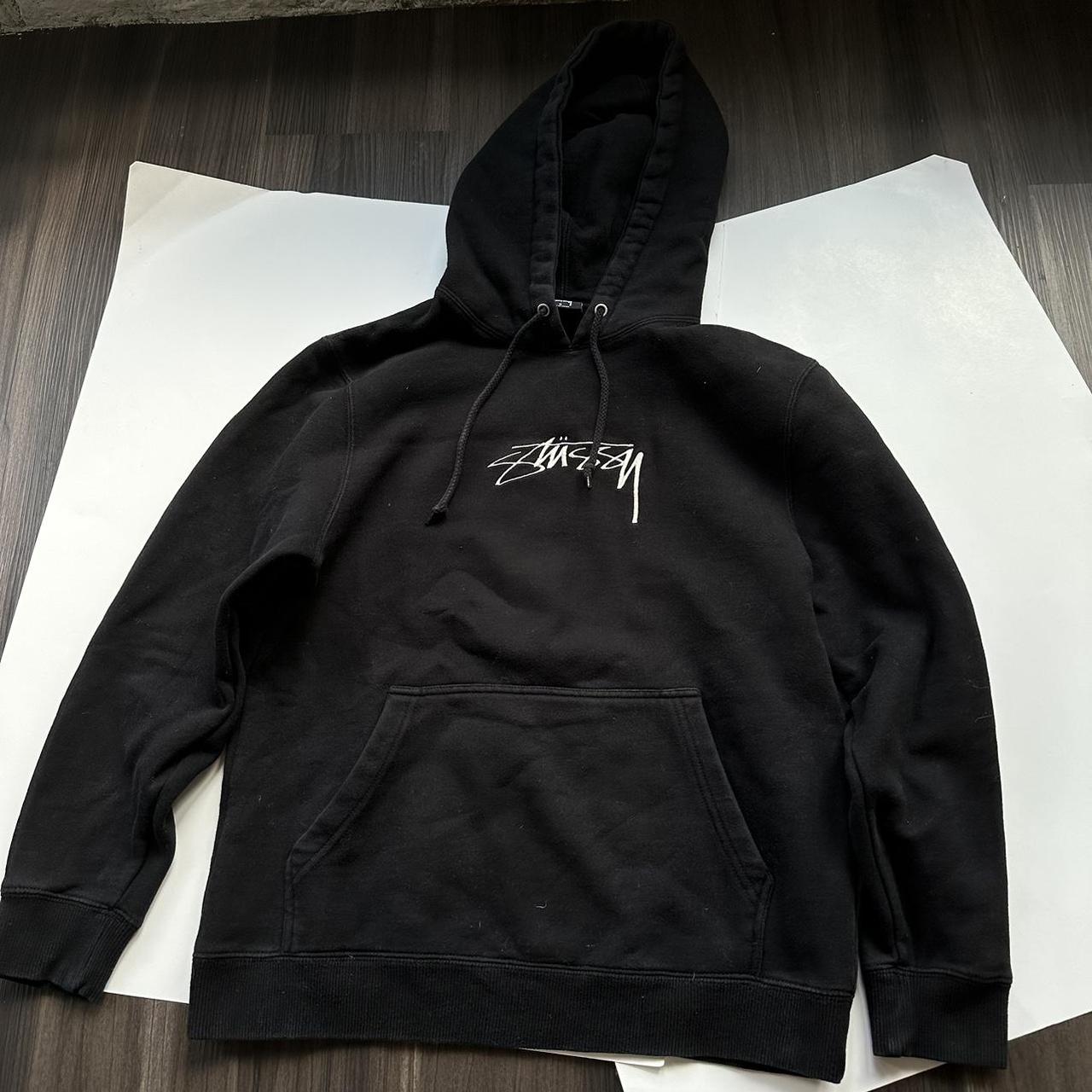 stussy black hoodie women’s size small 8/10 condition - Depop