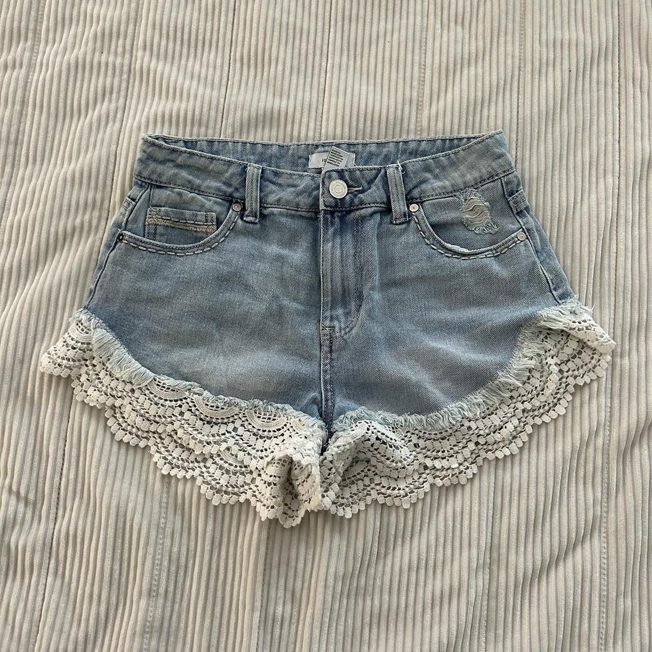 High Waisted Ruffle Lace Trim Jean Shorts Open 2 Depop