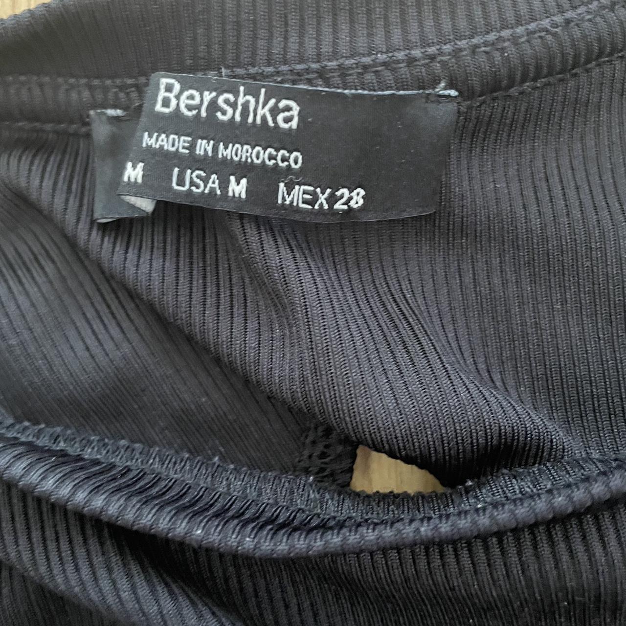 Bershka black ribbed open back cross tie back top... Depop