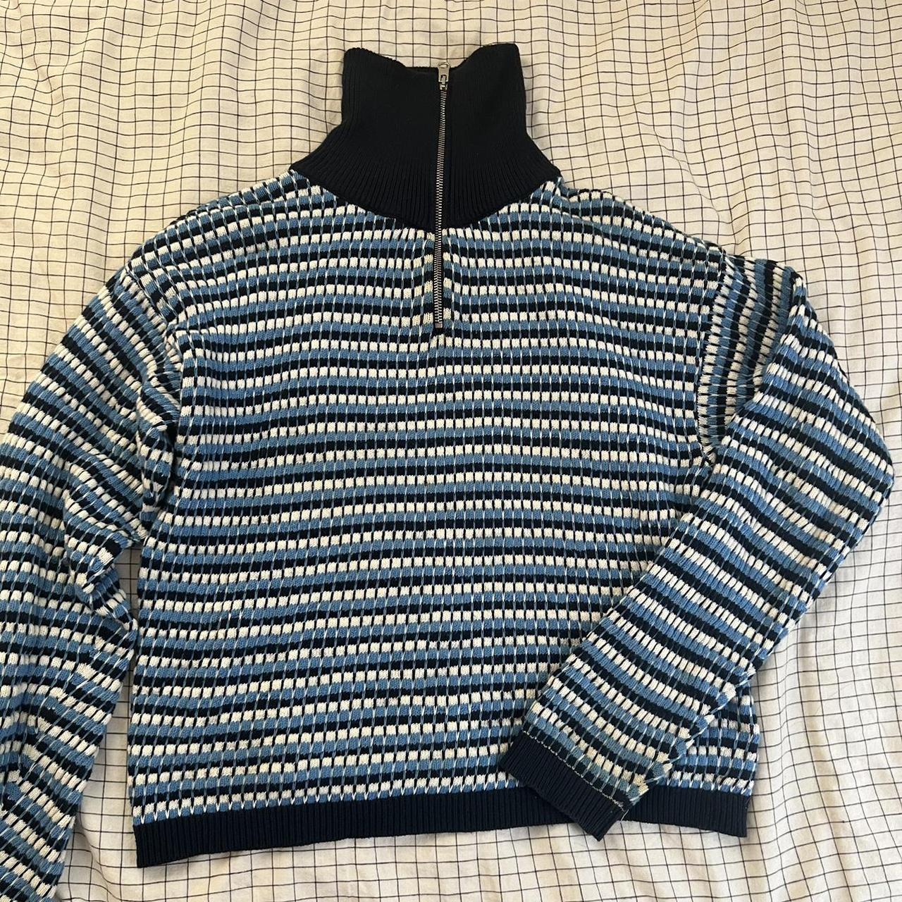 blue gimaguas knit zip up sweater super gorgeous for... - Depop