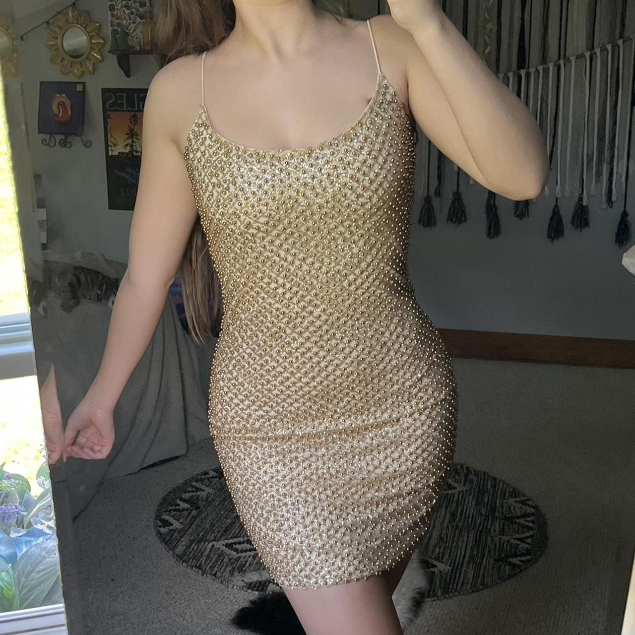 Oh Polly Women's Gold Dress Depop