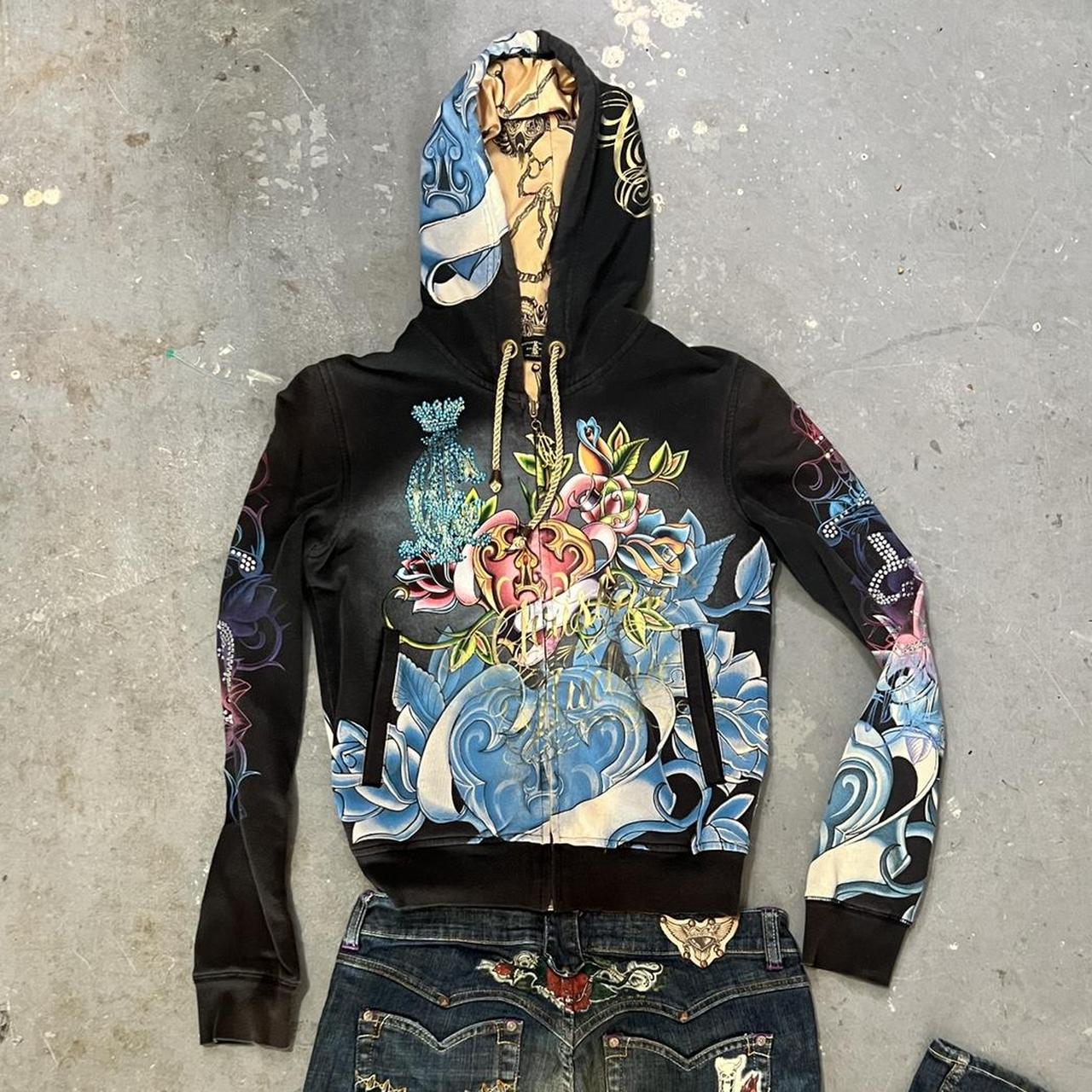 Christian Audigier all over print zip up hoodie Depop