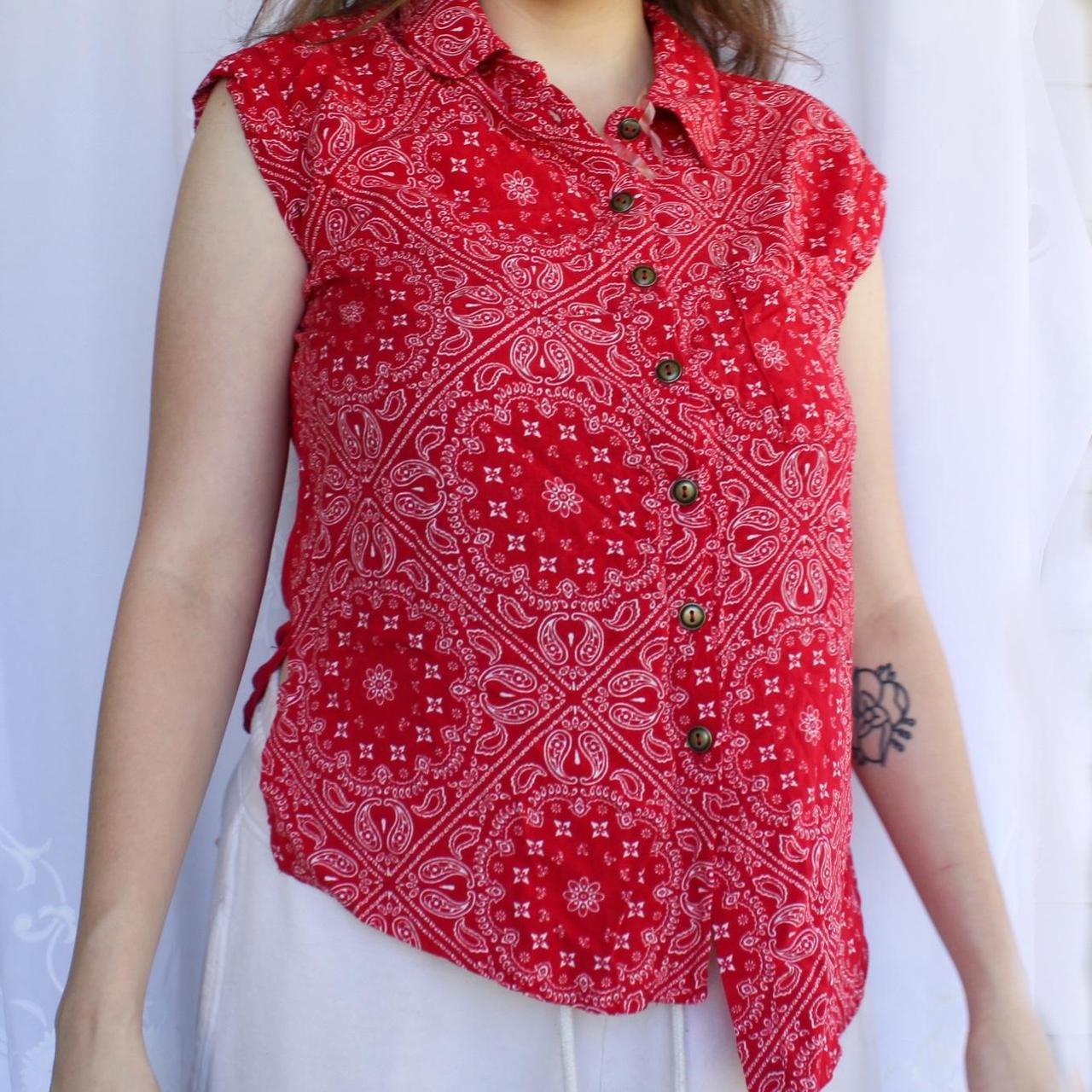 Womens Tops Red Bandana Print Shirt Womens Clothing Red Bandana