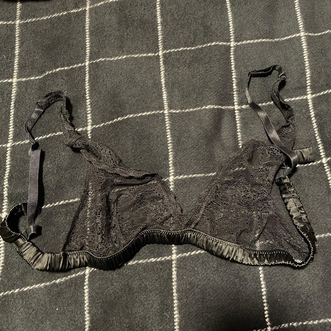 black lace bralette with stretchy latch band and - Depop