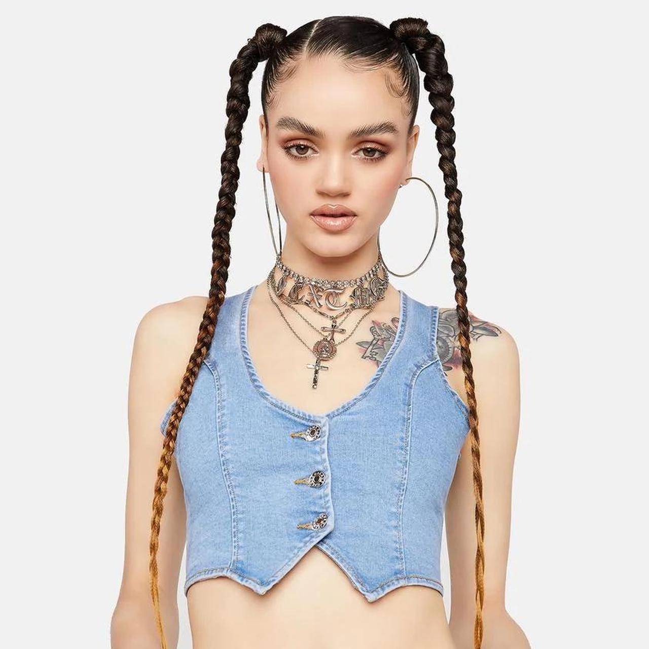 Dolls Kill Women's Blue Gilet Depop