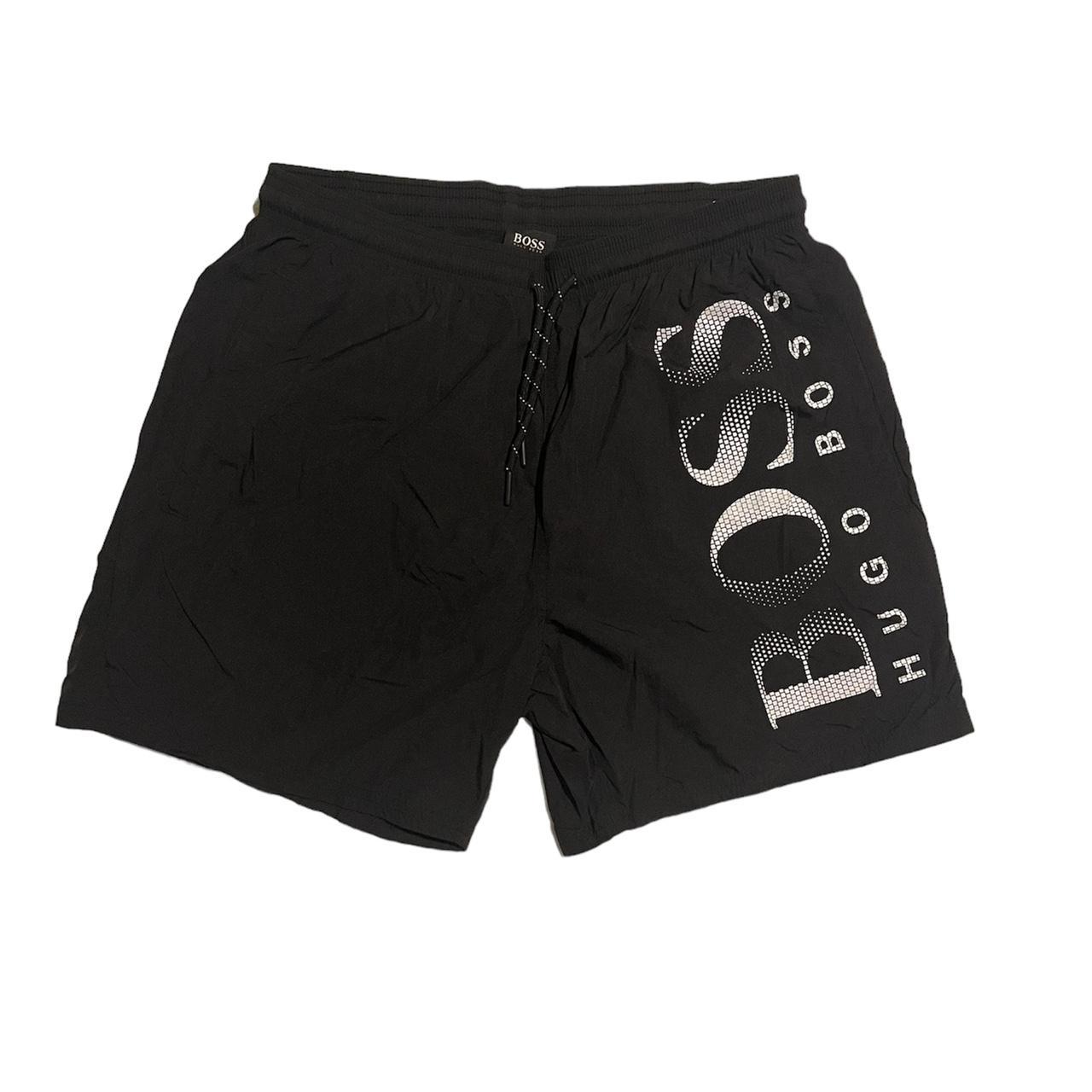 Hugo Boss Men's Black and Grey Shorts Depop
