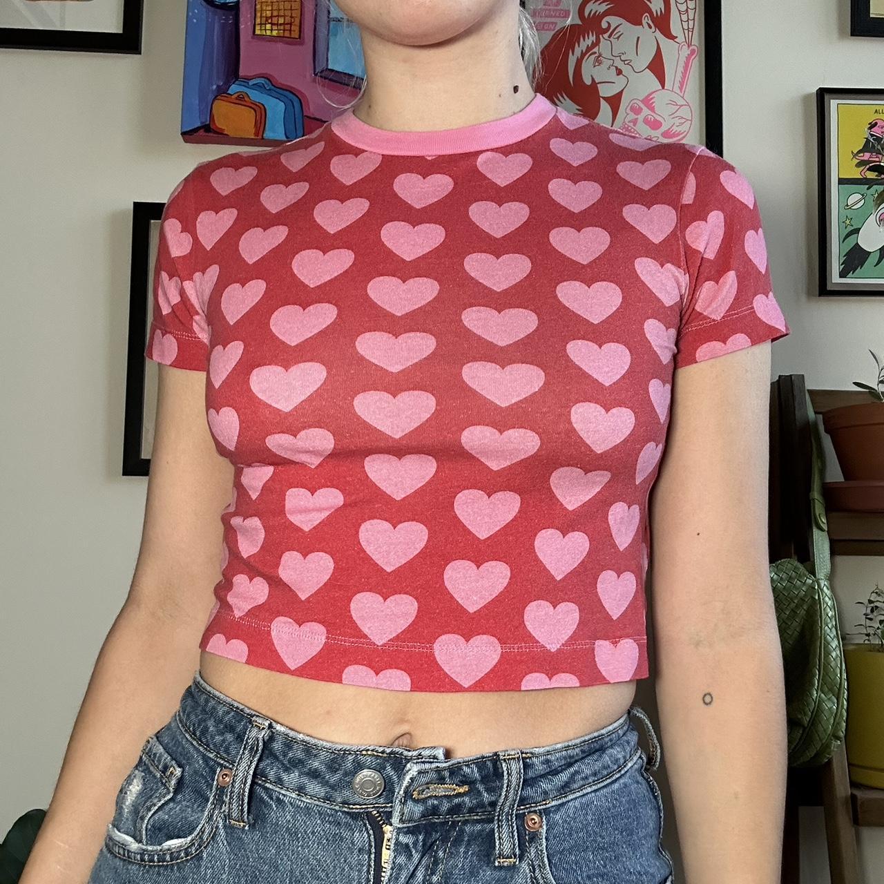 Lazy Oaf Women's Red and Pink Crop-top