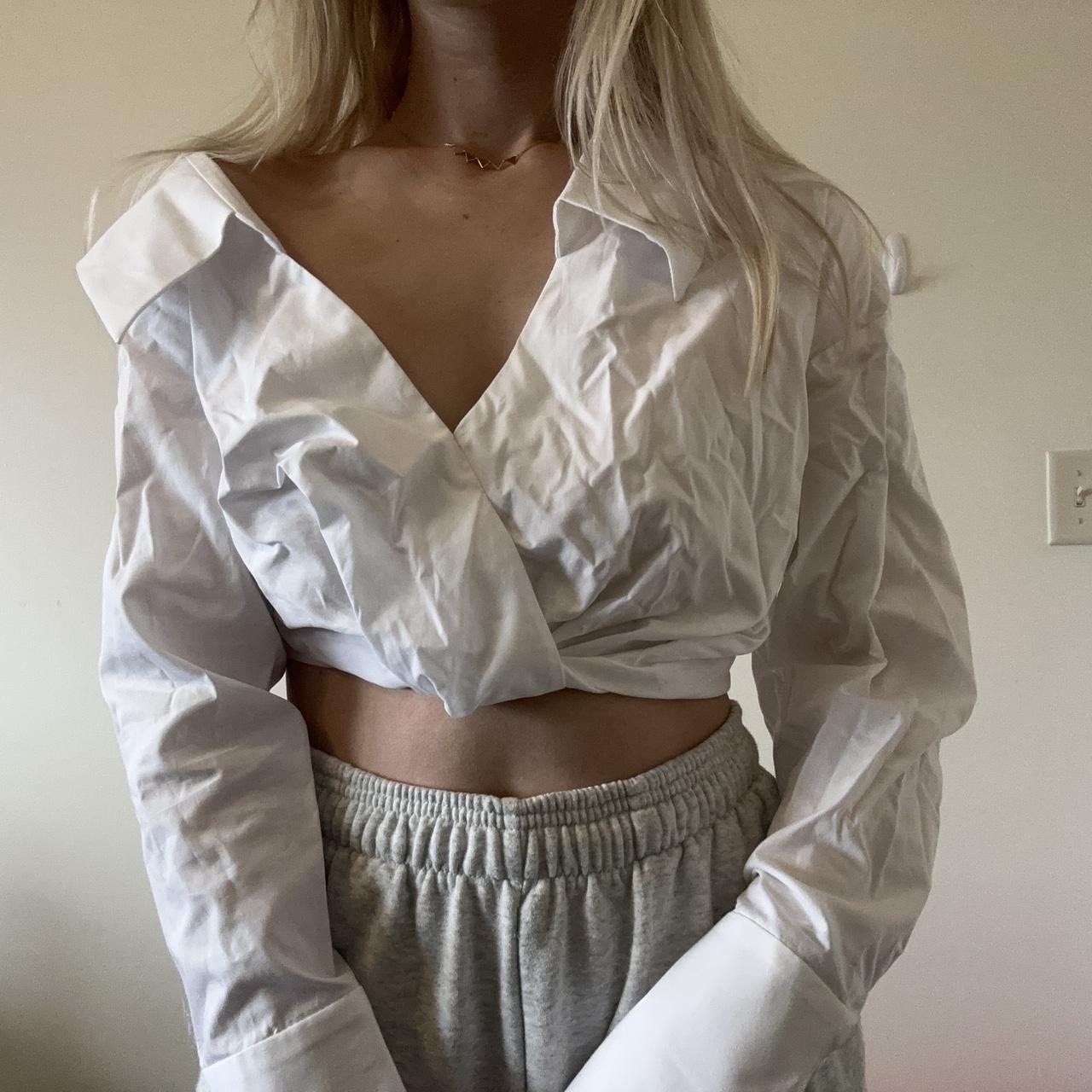 zara cropped collared shirt in XS. wrinkled from... Depop