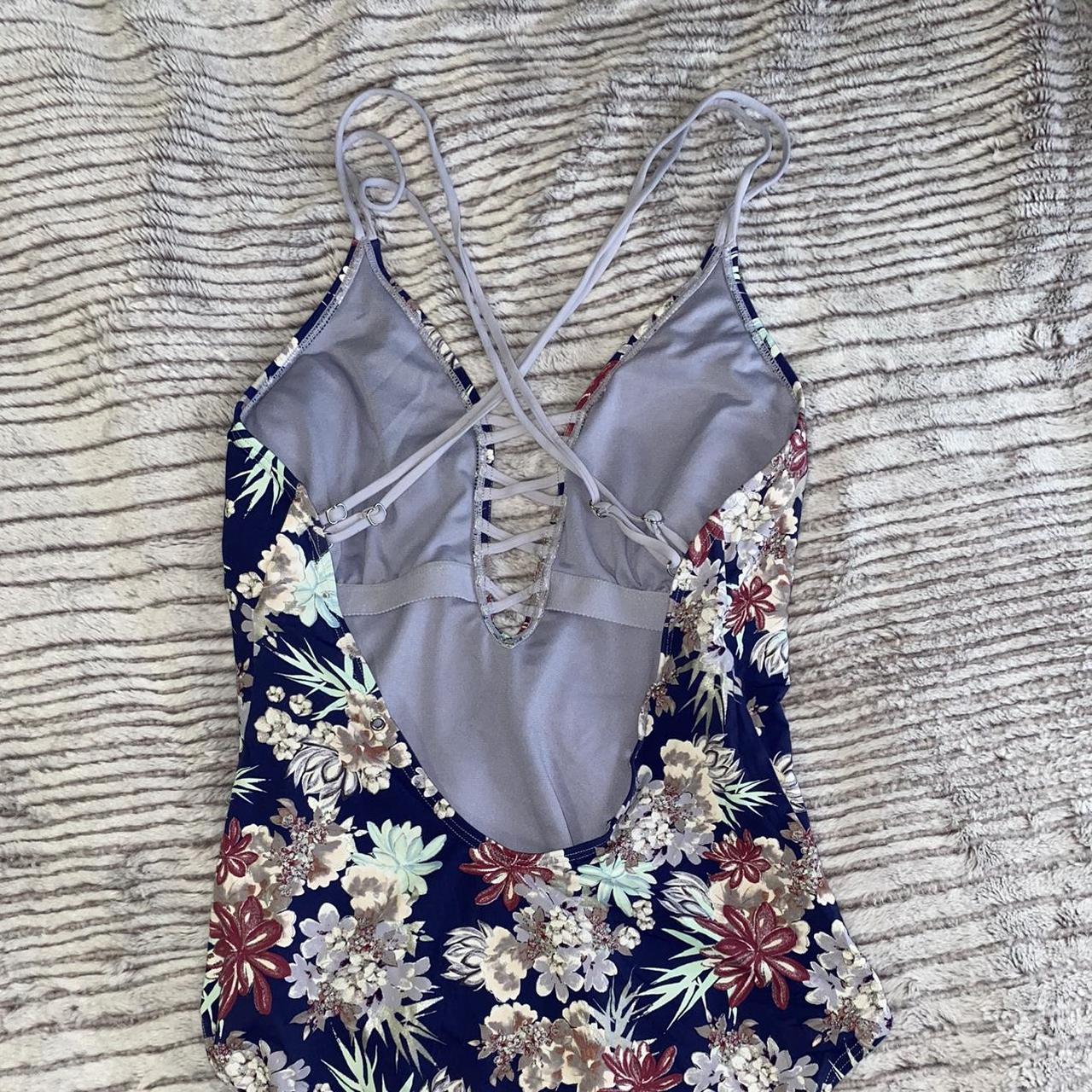 Ambrielle One piece floral strappy swimsuit Purple. Depop